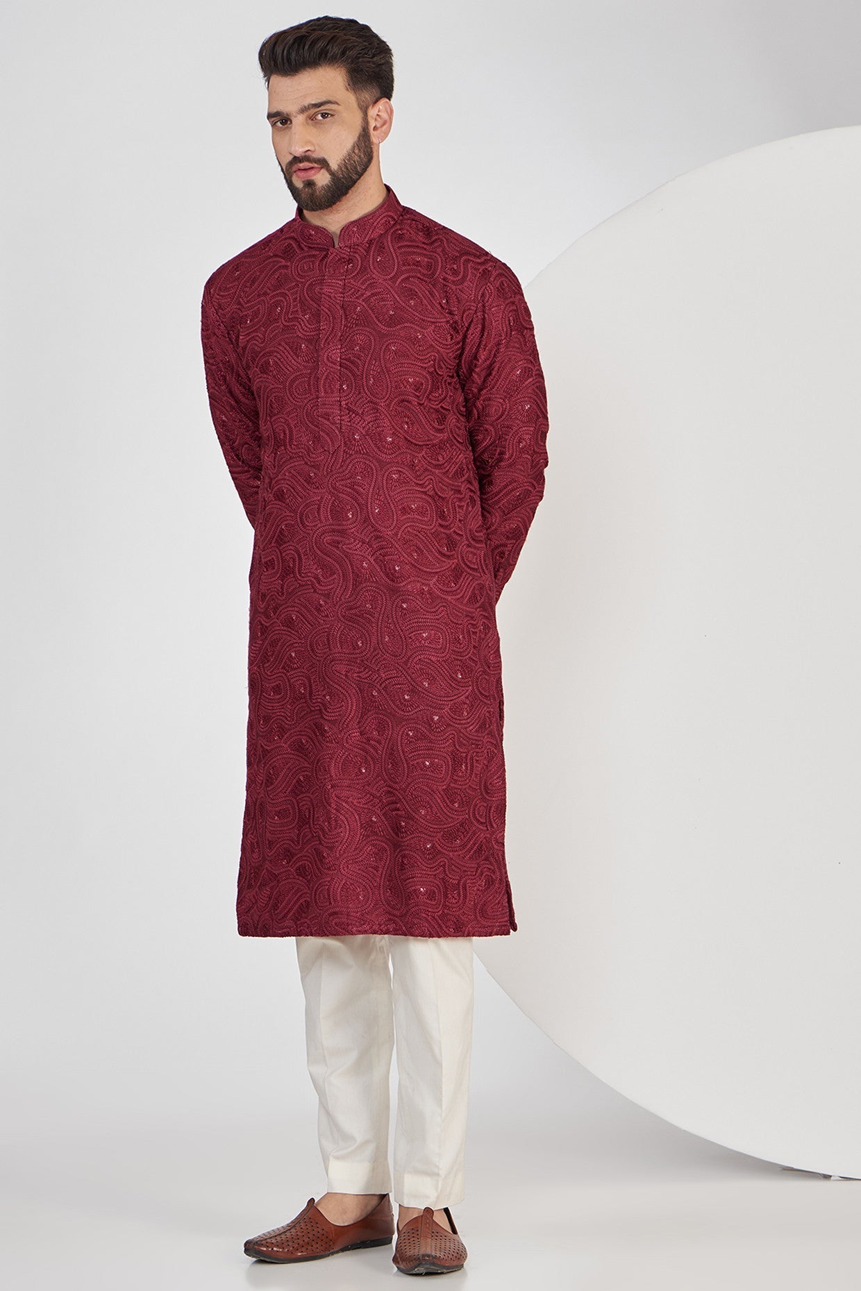 Elegant Maroon Abstract Embroidered Kurta with Sequins for Women - Perfect for Festivals, Weddings & Special Occasions