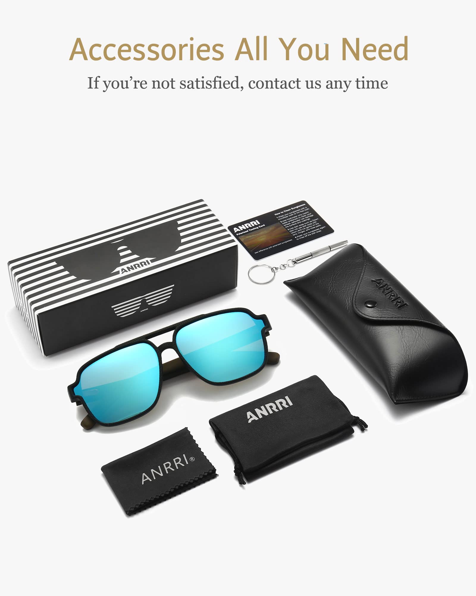 ANRRI Wooden Sunglasses for Men & Women - UV Protection & Polarized Lenses - Classic Aviator Style with Wood Frame - Perfect for Outdoor Activities, Beach, Driving & Fashion Accessories
