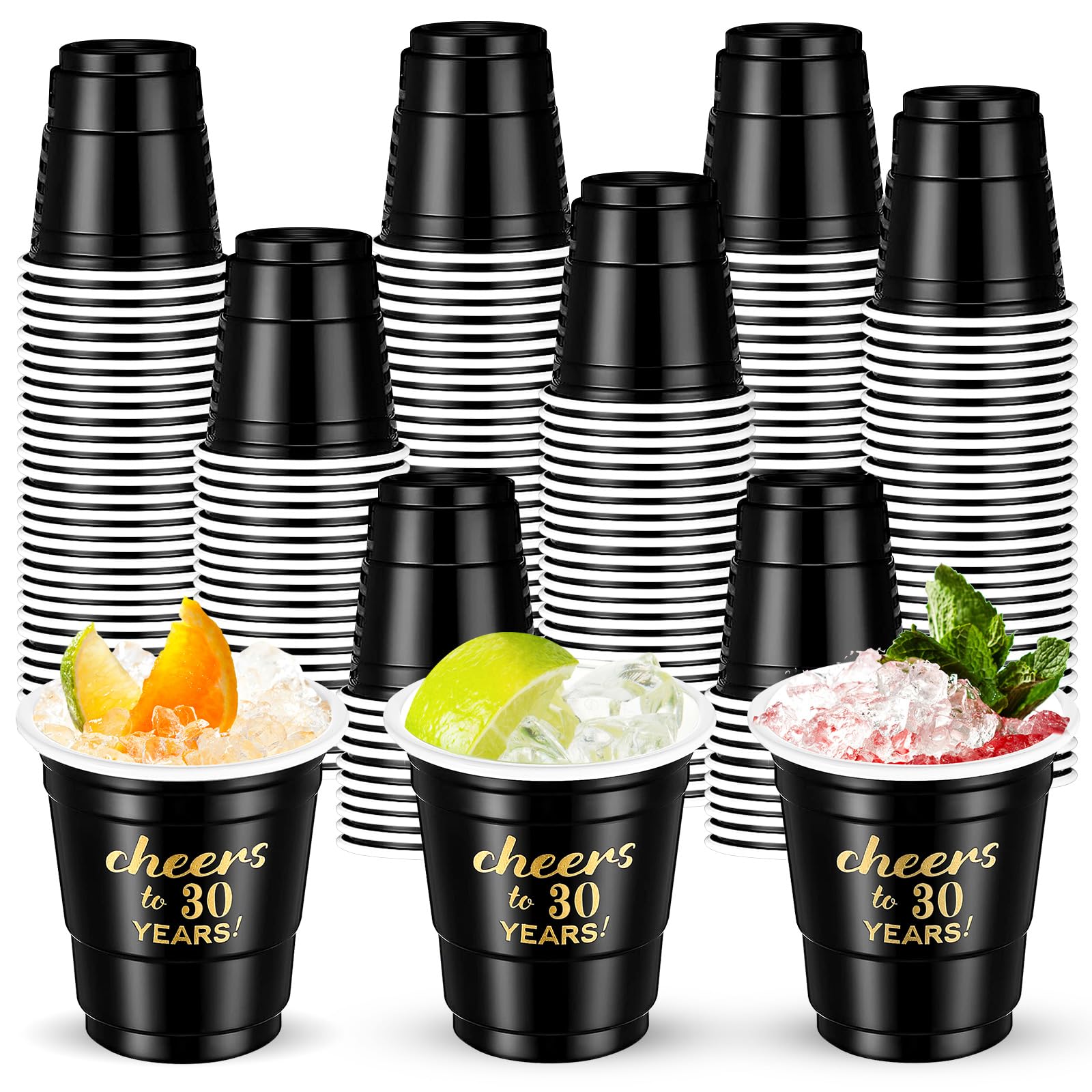 100 Pcs 2oz Disposable Plastic Shot Glasses - Cheers to 30 40 50 60 70 Years Birthday Party Cups in Black & Gold - Perfect for Anniversary Decorations, Stadium Parties & Celebrations for Men & Women