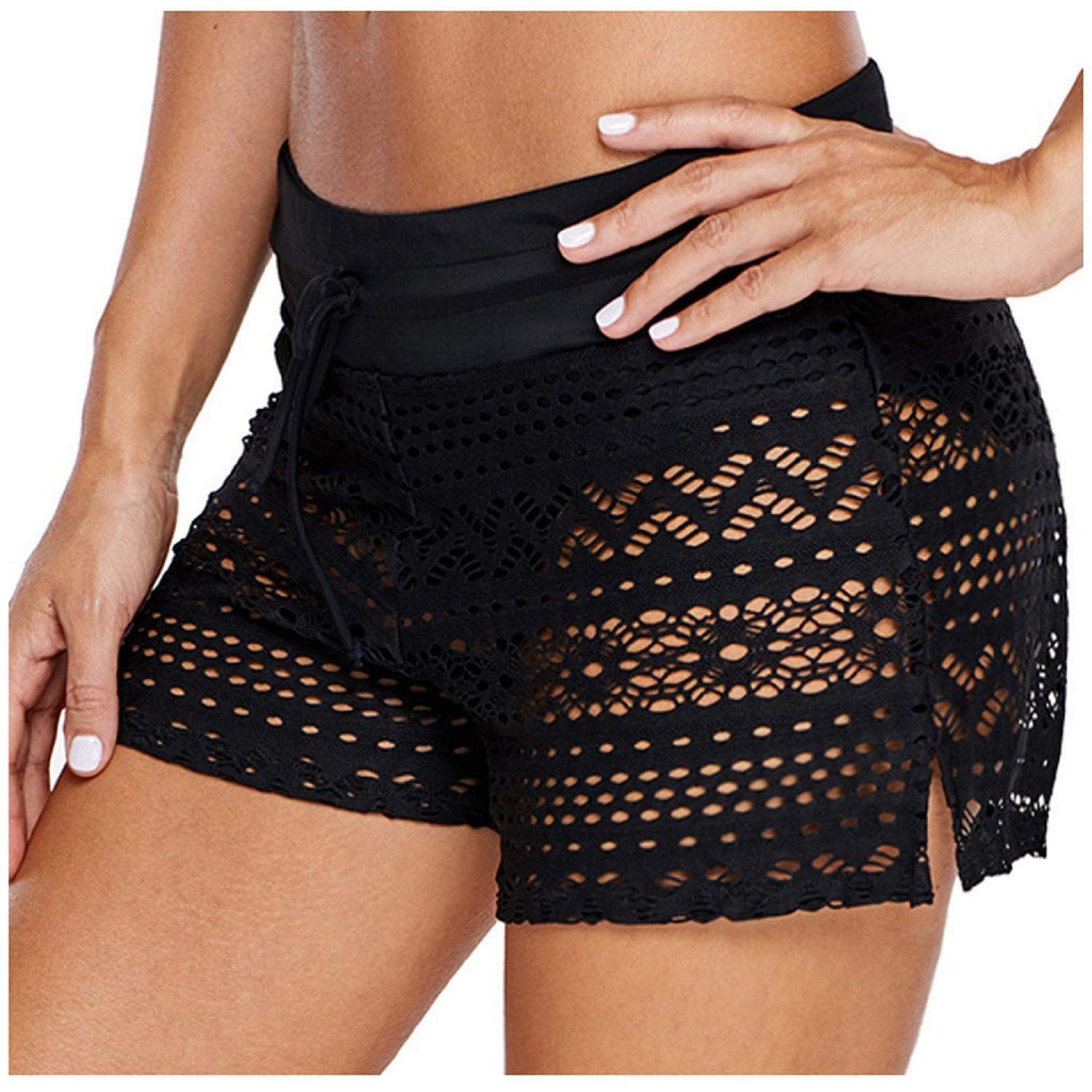 Women's Quick Dry Sporty Swim Shorts - Hollow Lace Stretchy Board Shorts & Boyleg Swim Bottoms for Beach, Pool & Water Sports | Tankini Swimsuits & Boyshorts for Active Women