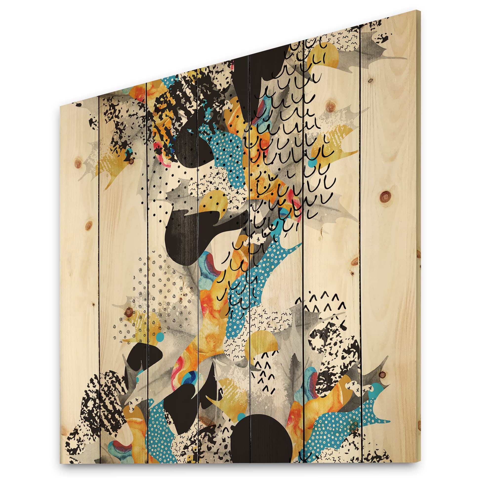 Bauhaus Memphis Style Wood Wall Art - Blue Abstract Panels for Modern Decor