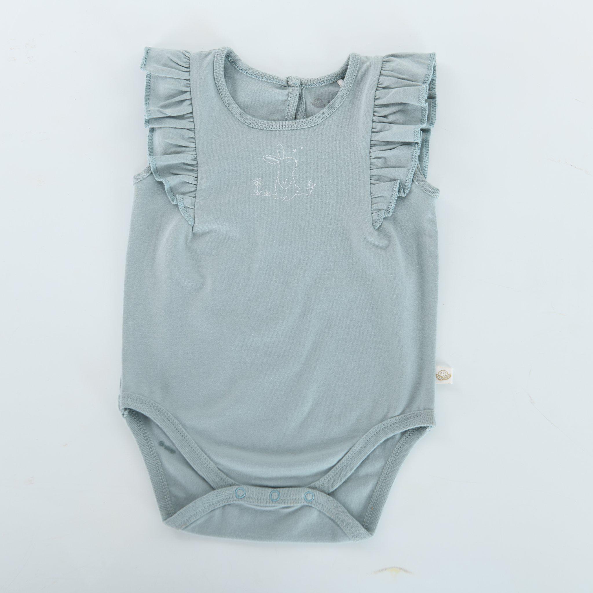 Organic Frilly Bunsuit for Babies - Soft Cotton Bay Blue Romper - Perfect for Newborn Photoshoots, Playtime & Special Occasions