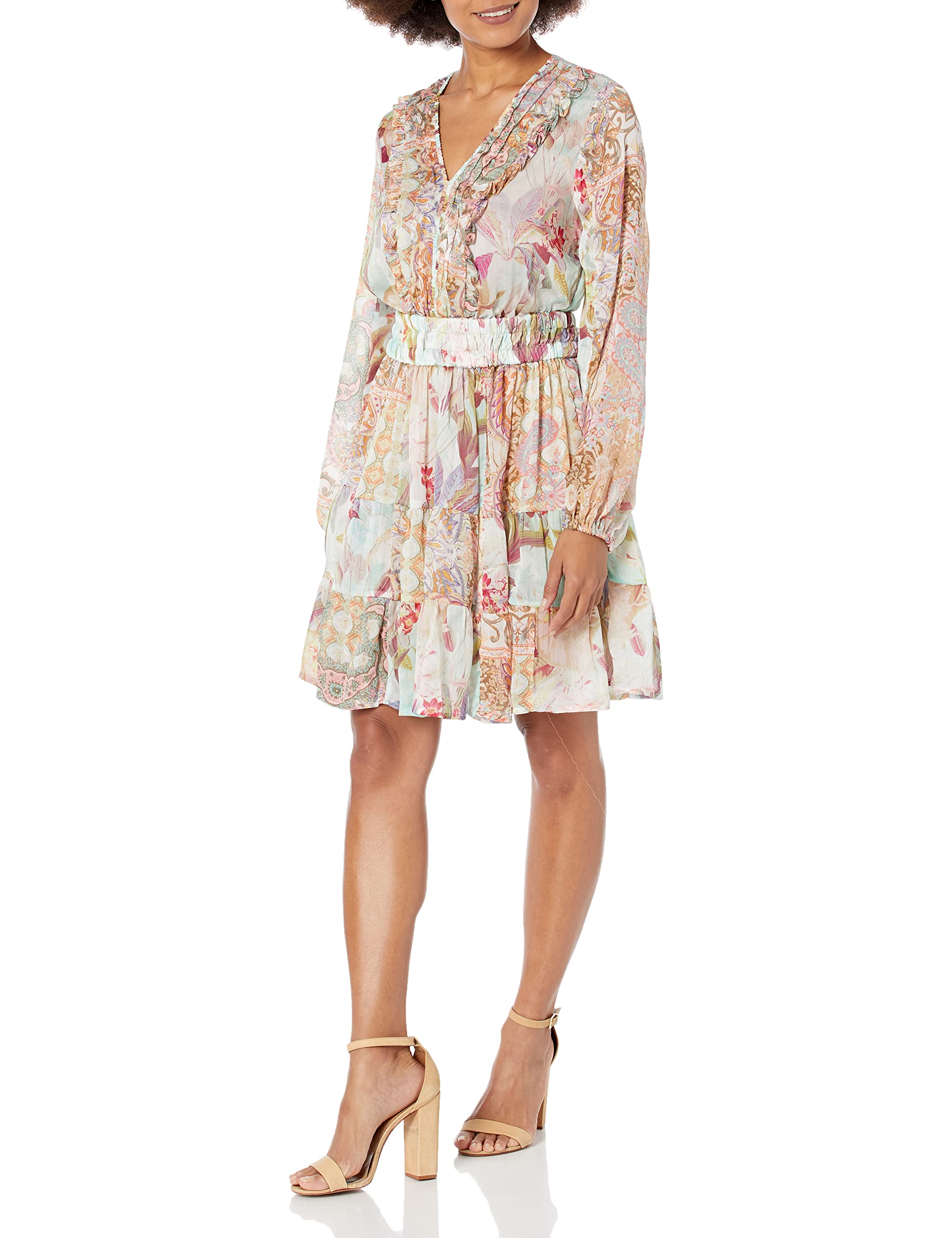 GUESS Women's Long Sleeve Primrose Floral Print Dress - Elegant Party, Wedding & Cocktail Attire for Special Occasions