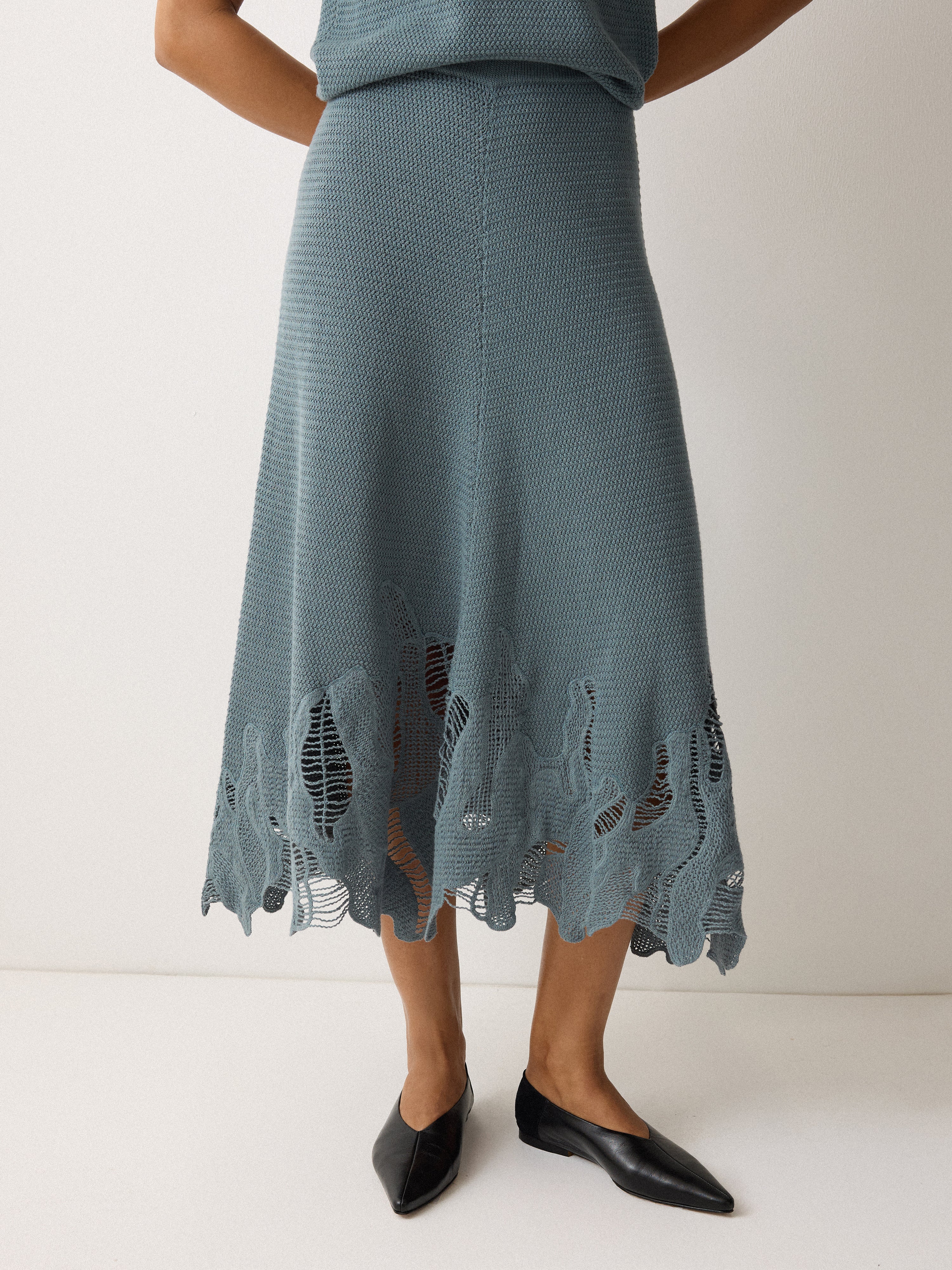 Elegant Abstract Lace Knitted Skirt for Women - Blue Floral Pattern Midi Skirt | Perfect for Casual Wear, Date Night & Summer Outfits