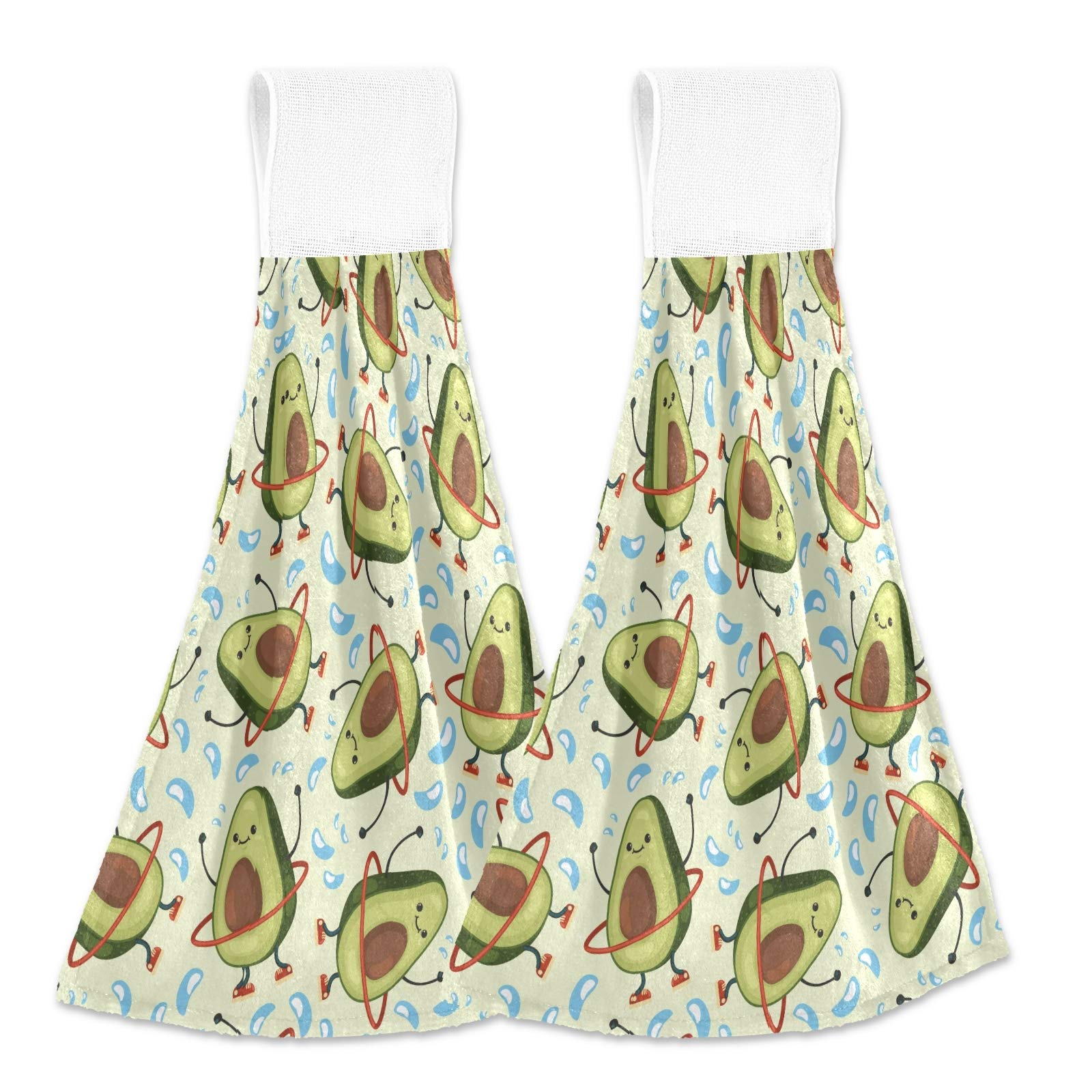 Qilmy Avocado Hanging Kitchen Towels - Super Absorbent & Quick Dry Dish Towels with Hook & Loop for Kitchen, Bathroom, Home & Office - Set of 2 | Perfect for Cooking, Cleaning & Decor