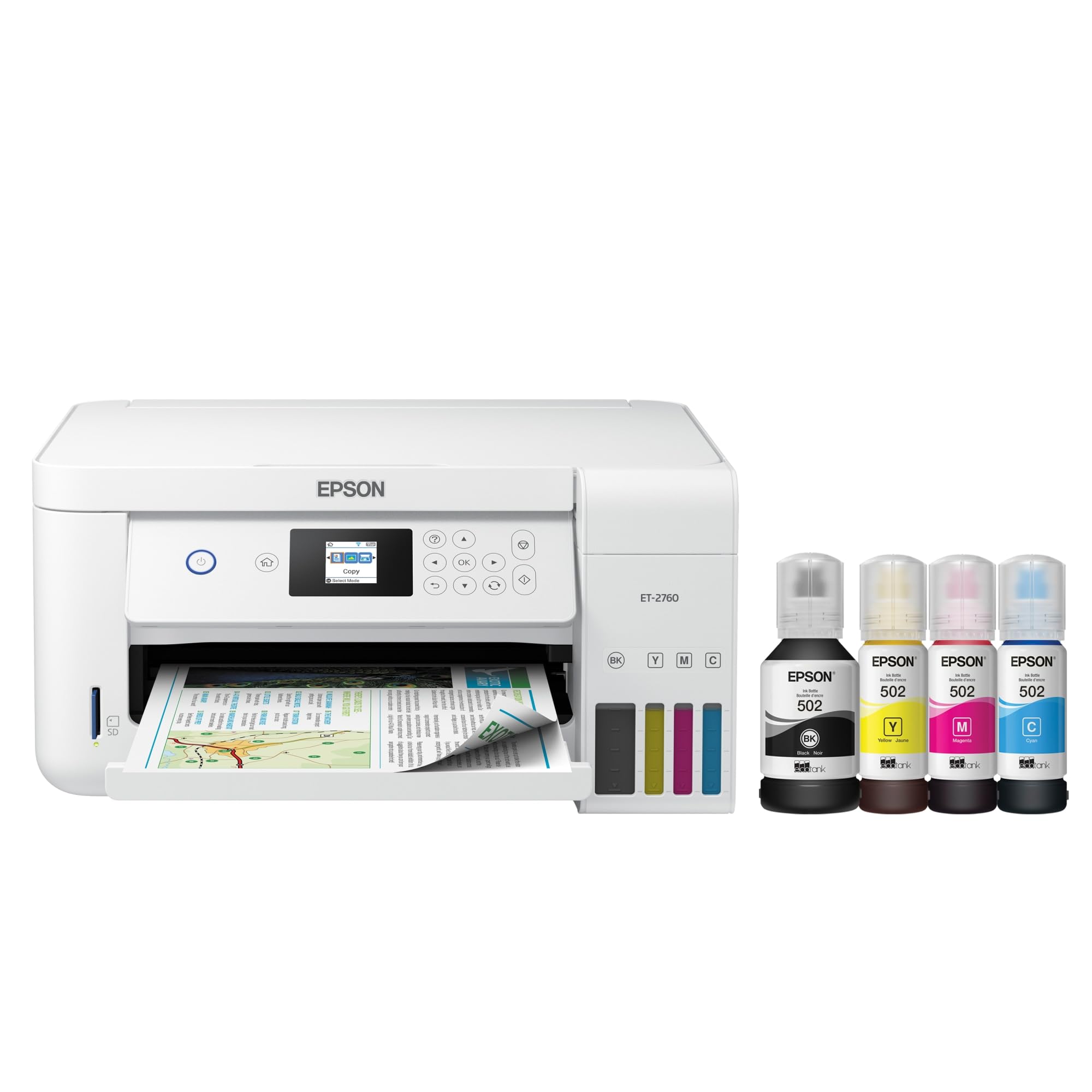 Epson EcoTank ET-2760 Wireless Color All-in-One Printer with Scanner, Copier & Supertank Technology - Cartridge-Free Printing for Home Office, Small Business & School Projects