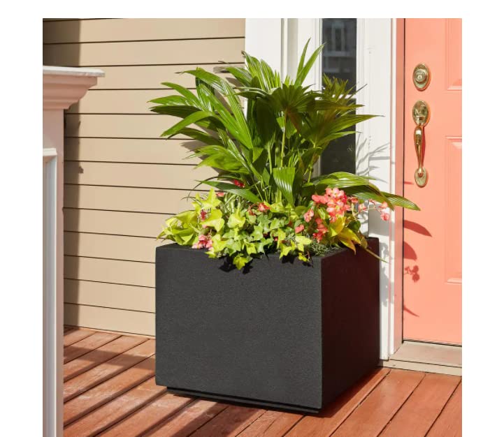 Black Square Planter Box - Modern Outdoor Garden Container for Plants, Flowers & Herbs | Perfect for Patio, Balcony & Home Decor