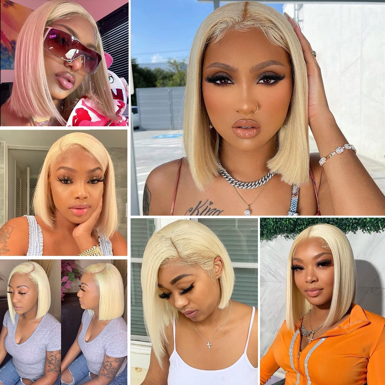 613 Blonde Bob Wig Human Hair 13x4 Lace Front - Pre Plucked Bleached Knots, 150% Density, 12 Inch Straight Short Bob Wigs for Women | Perfect for Cosplay, Daily Wear & Special Occasions