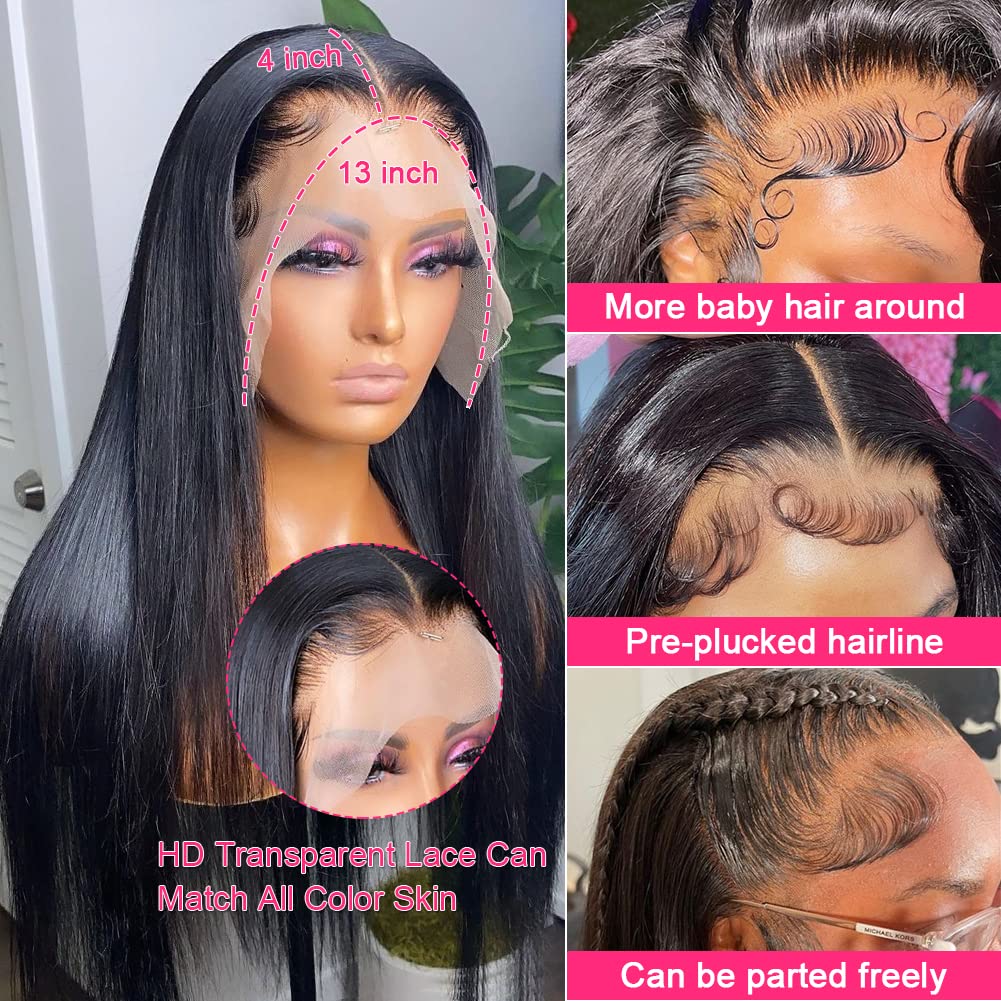24 Inch HD Lace Front Wigs Human Hair - Pre Plucked Natural Hairline, 13x4 Lace Frontal, Glueless Straight Wigs for Women | Perfect for Daily Wear, Cosplay, and Special Occasions