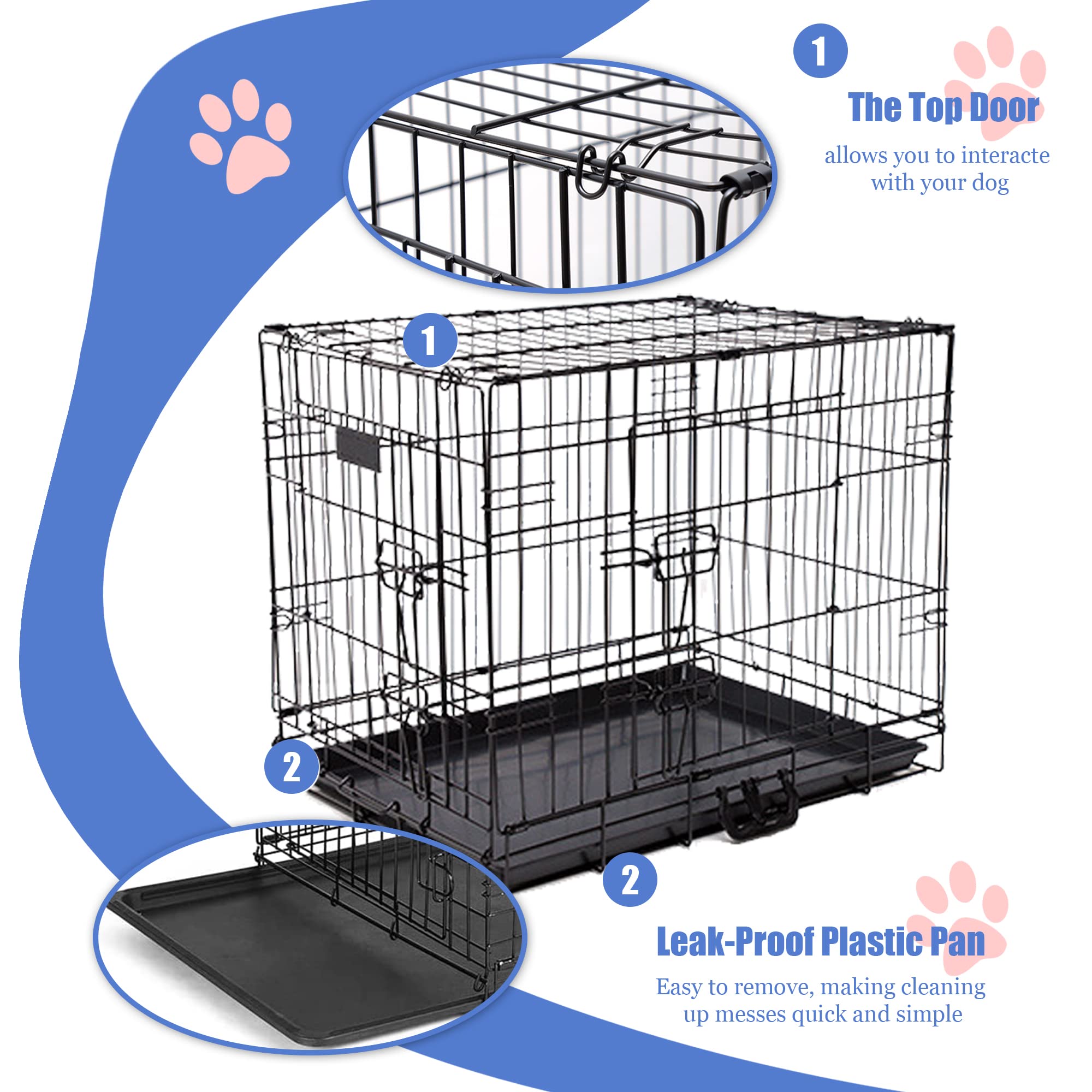 Yivke 36-Inch Heavy Duty Foldable Dog Crate with Double Doors & Leak-Proof Tray - Indoor/Outdoor Metal Wire Kennel for Medium Dogs (36
