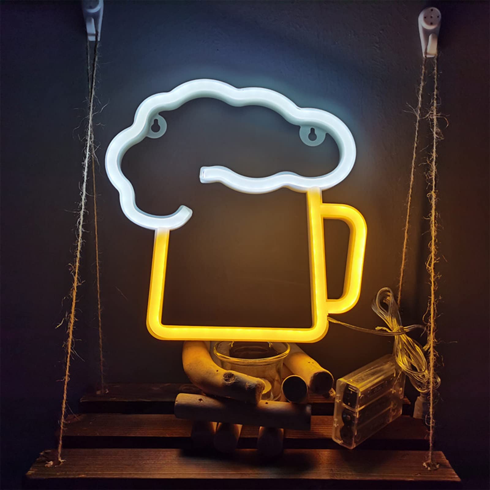 ENUOLI LED Beer Neon Light Sign - Battery & USB Powered Wall Decor for Bar, Pub, Nightclub - Hanging Art Light for Home, Store, Holiday & Birthday Party Decorations - Perfect for Game Nights, Man Cave & Themed Parties