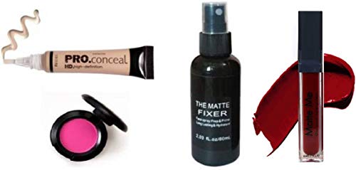 Girls Makeup Kit - 1 Concealer, 1 Blusher, 1 Makeup Fixer, 1 Waterproof Lipstick - Perfect for Teens, Beginners & Everyday Beauty Routine