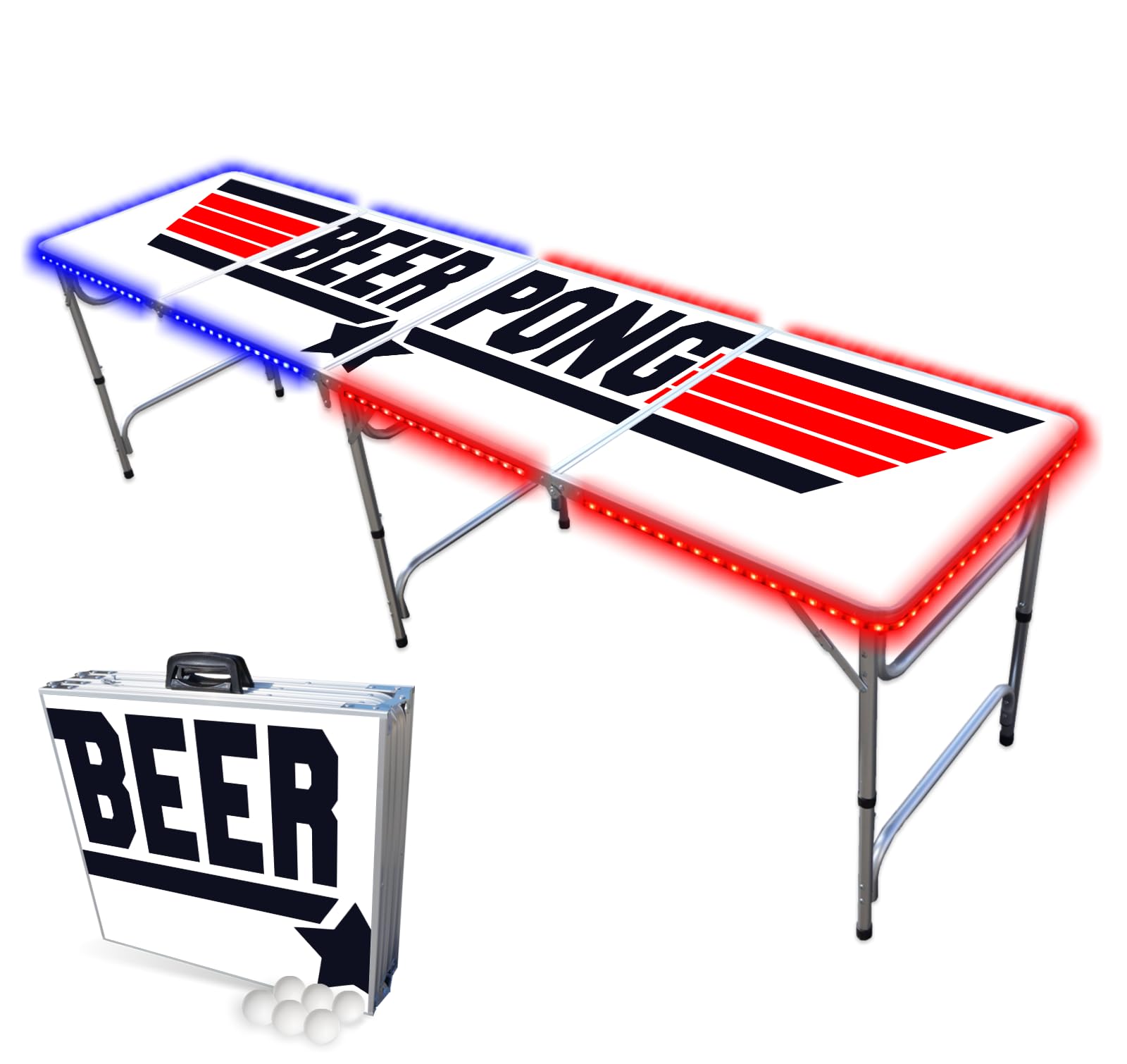 PARTYPONG Standard 8-Foot Folding Beer Pong Table with LED Lights - Top Pong Edition | Portable Party Game Table for Outdoor, Backyard, College Parties & Tailgating