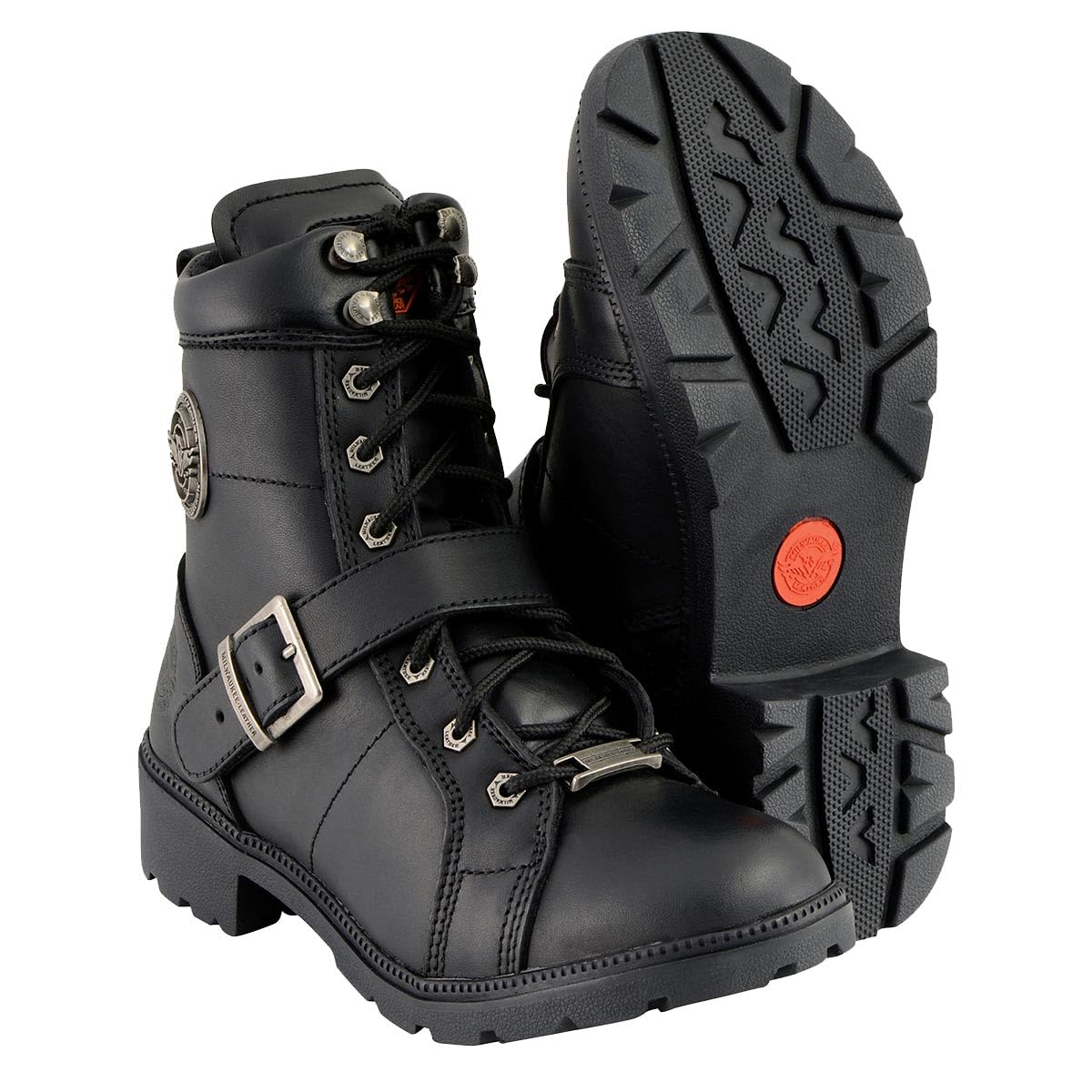 Milwaukee Leather MBL9325W Women's Wide Width Motorcycle Boots - Premium Black Leather Lace-Up Biker Boots for Riding & Outdoor Adventures