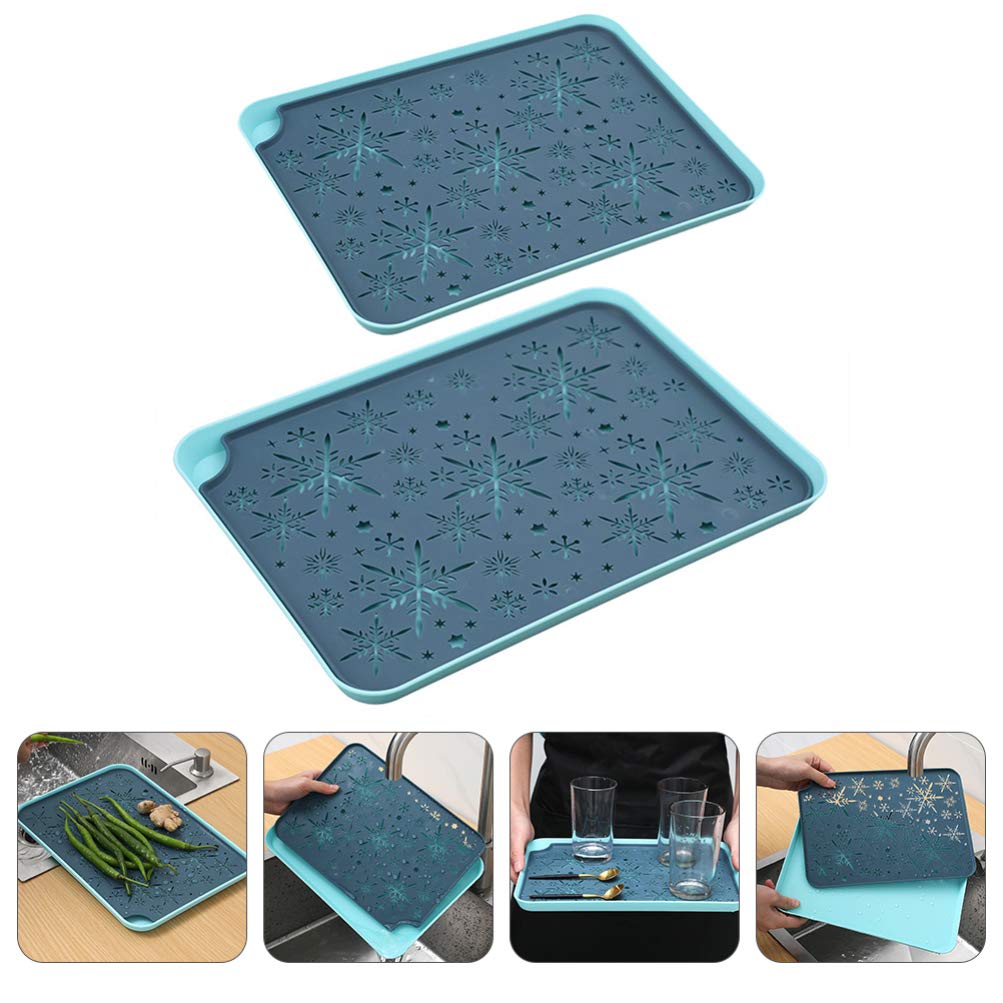 Hemoton 2-Pack Rectangular Kitchen Drying Mat - Dish Drainer, Utensil Tray & Vegetable Drying Rack - Non-Slip Silicone Drain Board for Dishes, Cups & Tableware - Perfect for Countertop, Sink & Tea Station Organization