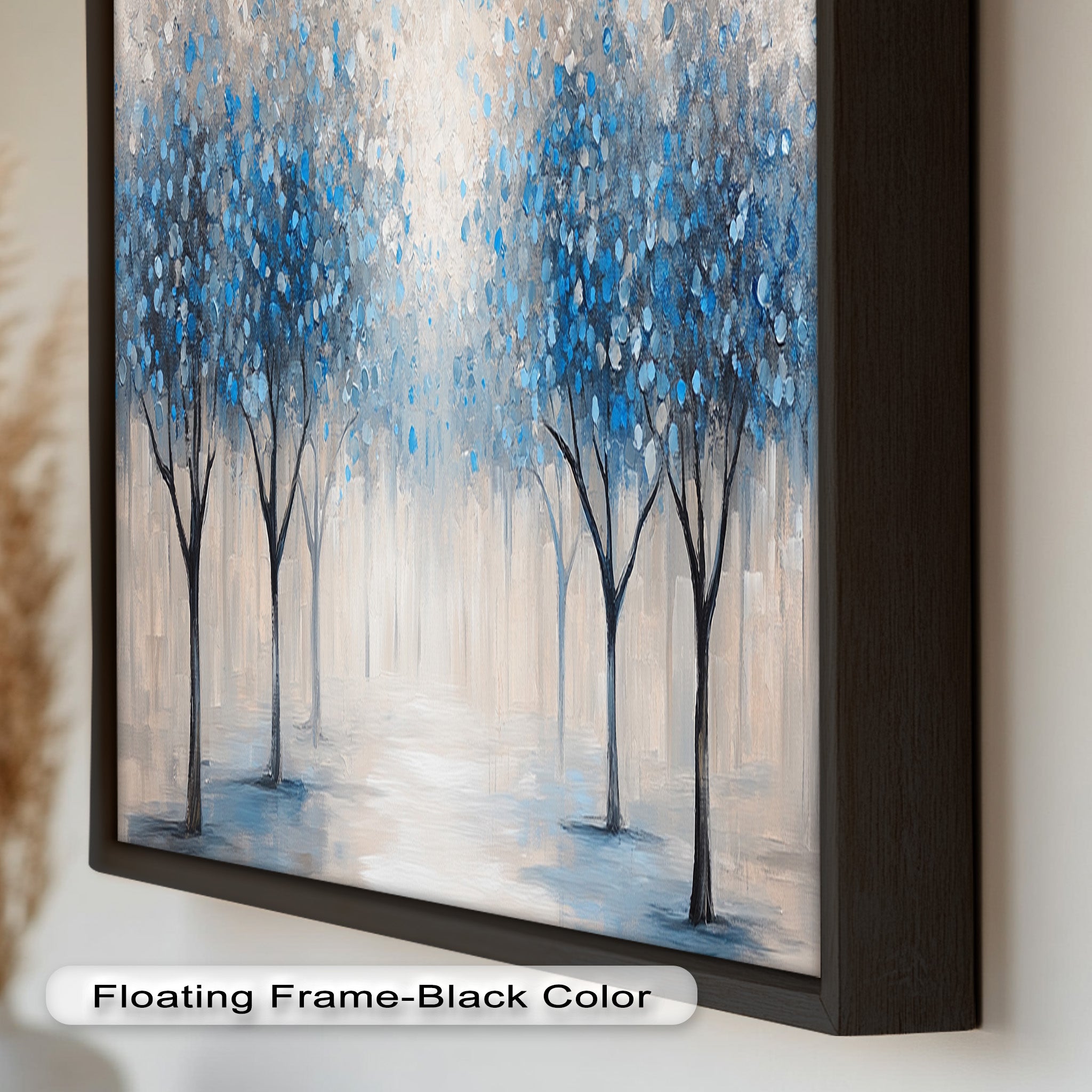 Blue Blossom Trees Wall Art - Floral Oil Painting Canvas Print for Living Room, Bedroom & Office Decor | Nature Inspired Home Decor
