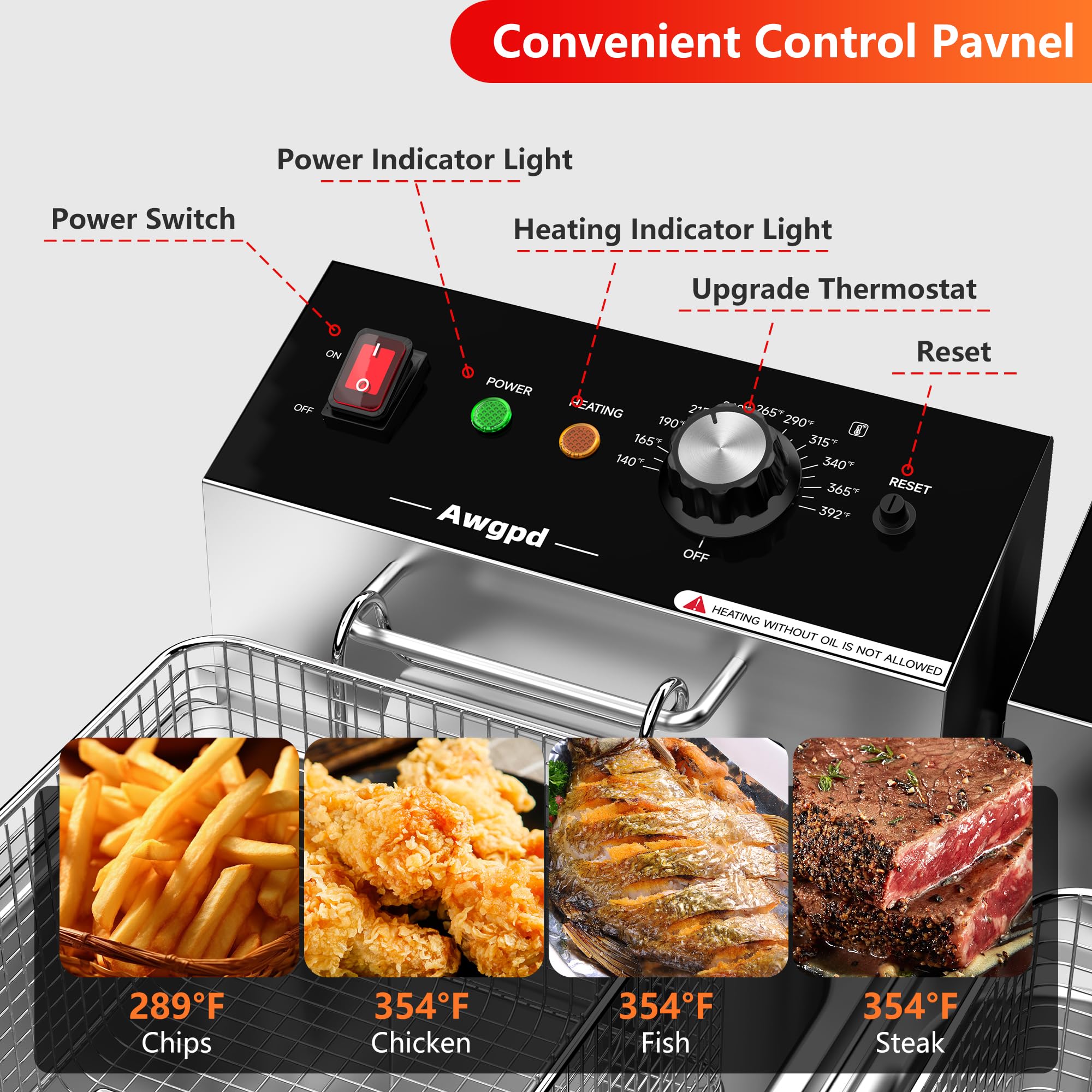 Commercial Stainless Steel Double Deep Fryer - 10L x 2 (21.3QT) Capacity with 2 Baskets - 3400W Electric Countertop Fryer for Restaurants, Food Trucks & Home Kitchens - Perfect for Frying Chicken, French Fries & Seafood (110V)