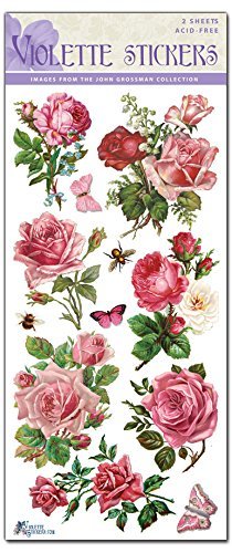 Violette Stickers - Waterproof Floral Scrapbook Stickers Set with Bright Pink Roses for DIY Crafts, Journaling, Water Bottles & Home Decor | Perfect for Scrapbooking, Planner Decoration & Gift Wrapping