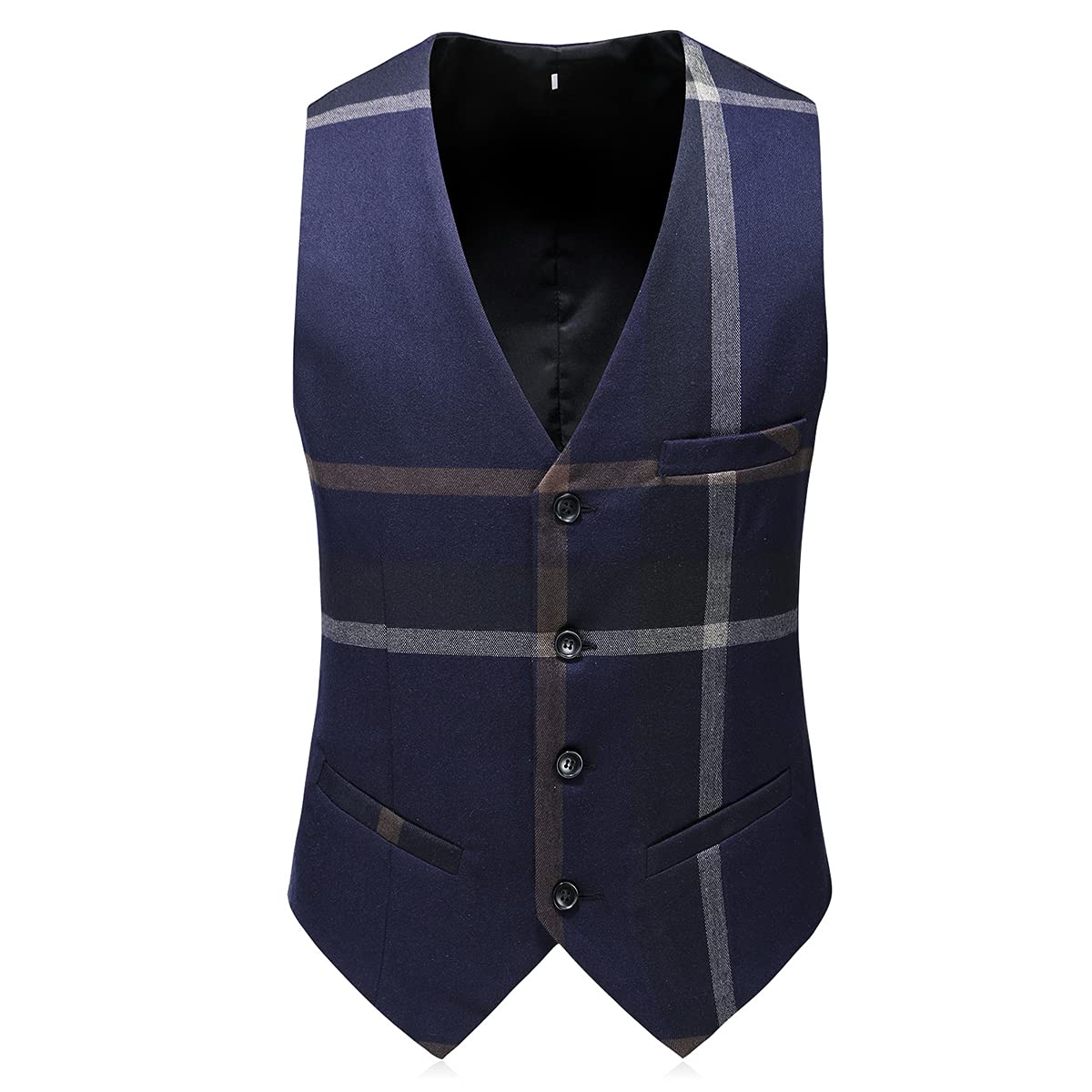 3 Piece Men's Suit - Single Breasted Check Plaid Formal Blazer Set with Vest & Pants for Wedding, Prom, Party & Business Events