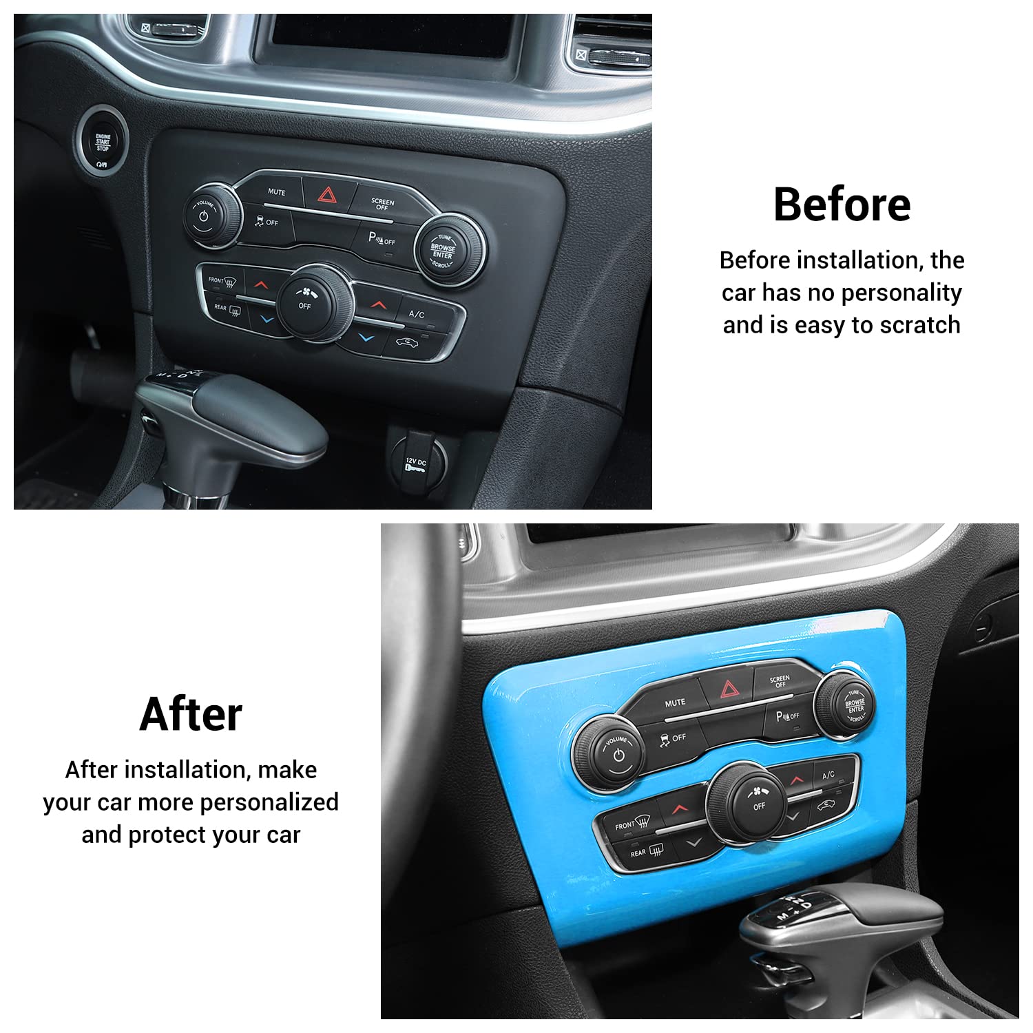 2015-2025 Dodge Charger Radio AC CD Switch Panel Trim - ABS Light Blue Center Console Accessory | Perfect for Car Interior Upgrades & Customization