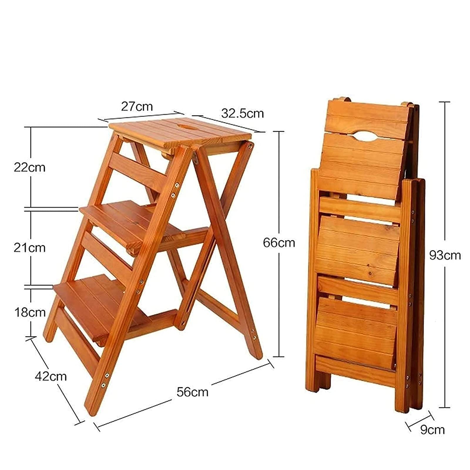 XHALERY 3-Step Folding Wooden Step Stool with Extendable Ladder - Portable Foldable Chair Stool for Kitchen, Bathroom, and Home Use - Perfect for Reaching High Shelves and Storage Spaces
