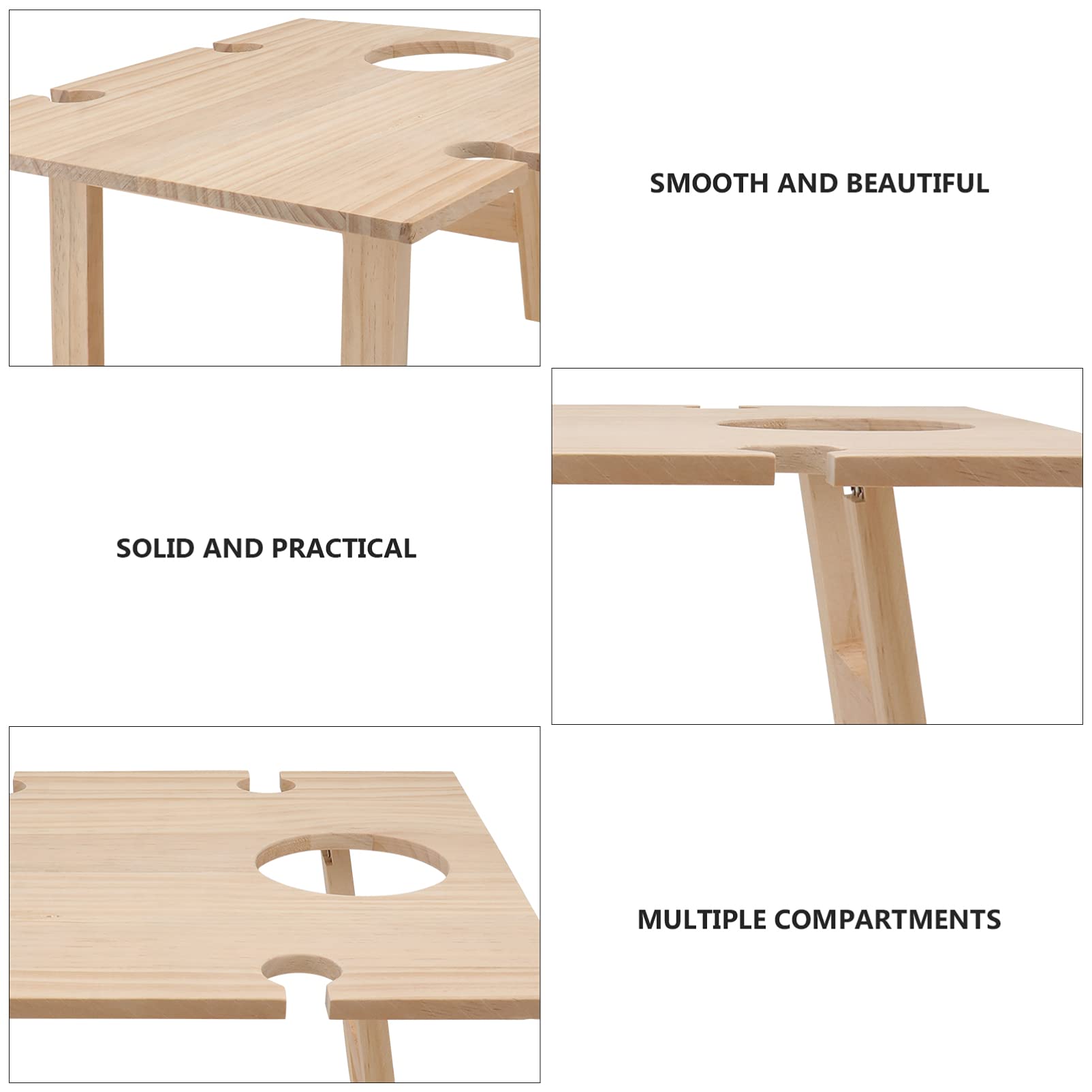 DOITOOL Portable Folding Wooden Wine Table - Compact Picnic & Beach Table with Glass Holder for Outdoor Dining, Camping, and Backyard Parties - Perfect for Wine Lovers, Snacks, and Drinks