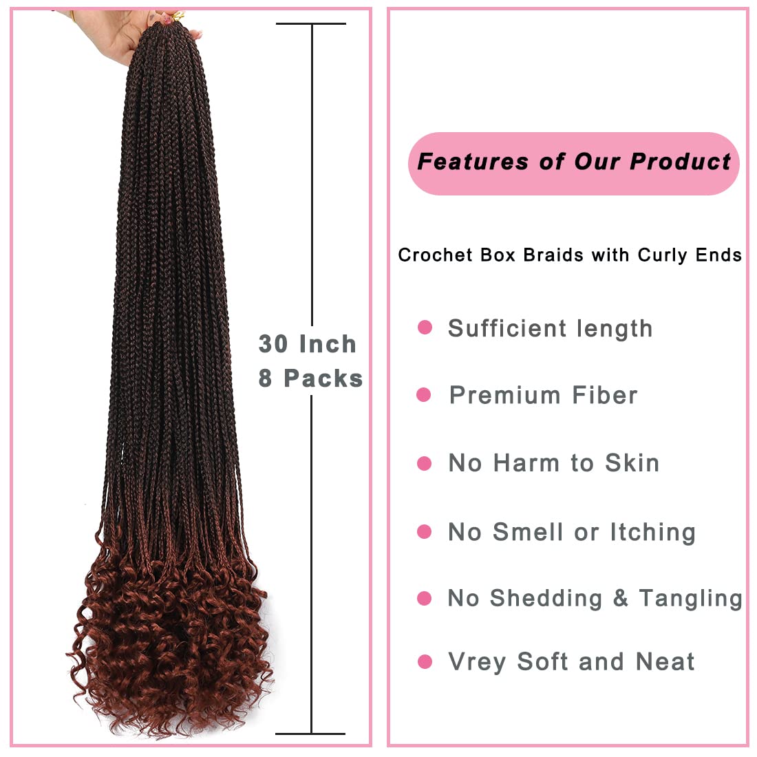 144 Strands Goddess Crochet Box Braids with Curly Ends - 30 Inch Pre-Looped Synthetic Hair Extensions - 8 Pack Curly Crochet Braids for Black Women - Perfect for Protective Styles, Everyday Wear & Special Occasions