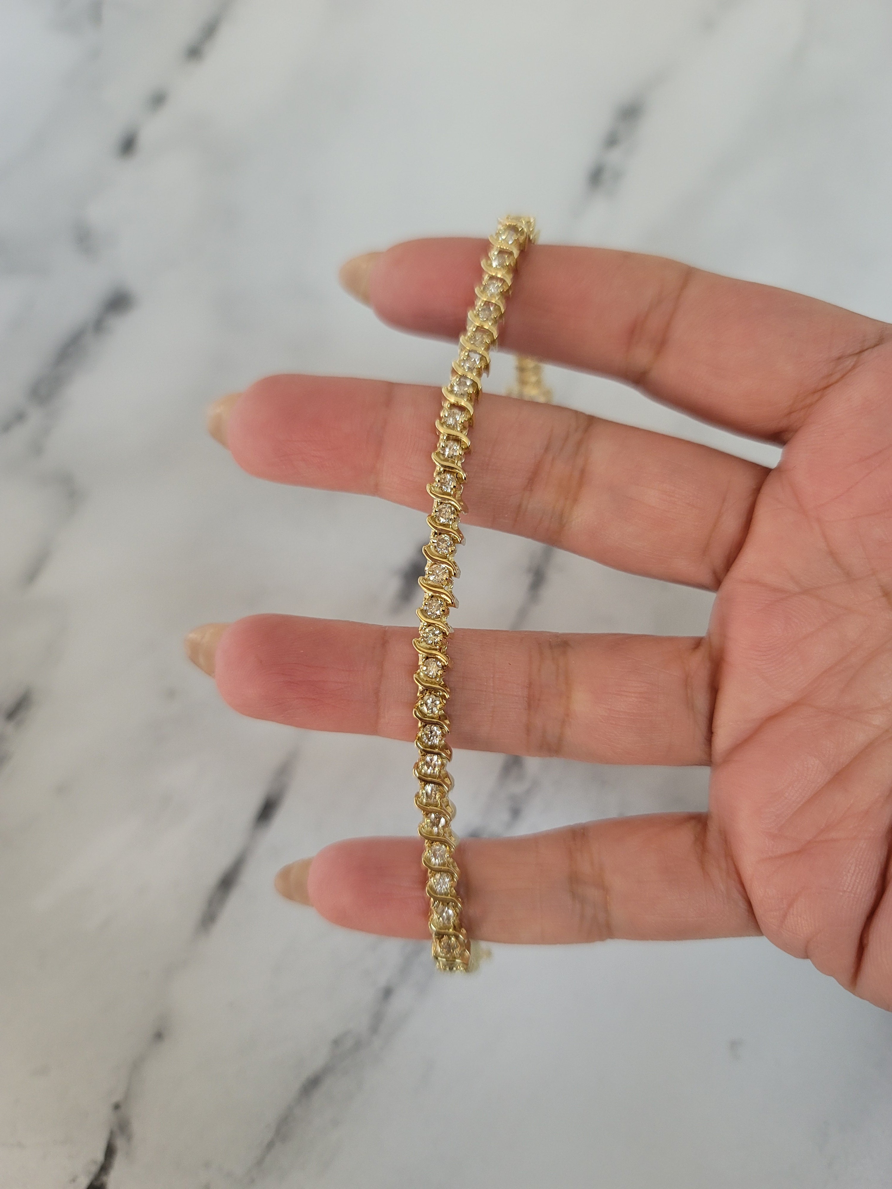 3 Carat Diamond Tennis Bracelet in 14K Yellow Gold - Elegant S-Style Design for Women, Perfect for Weddings, Anniversaries & Special Occasions