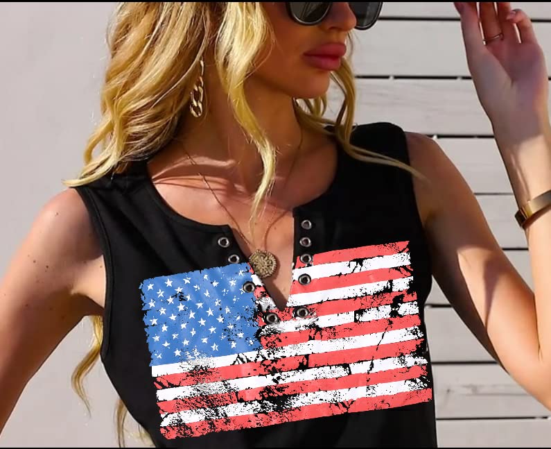 American Flag Tank Tops for Women - Sleeveless V-Neck Patriotic Shirts with Ring Hole Design | Stars & Stripes Summer T-Shirts | Perfect for 4th of July, BBQ Parties & Outdoor Events