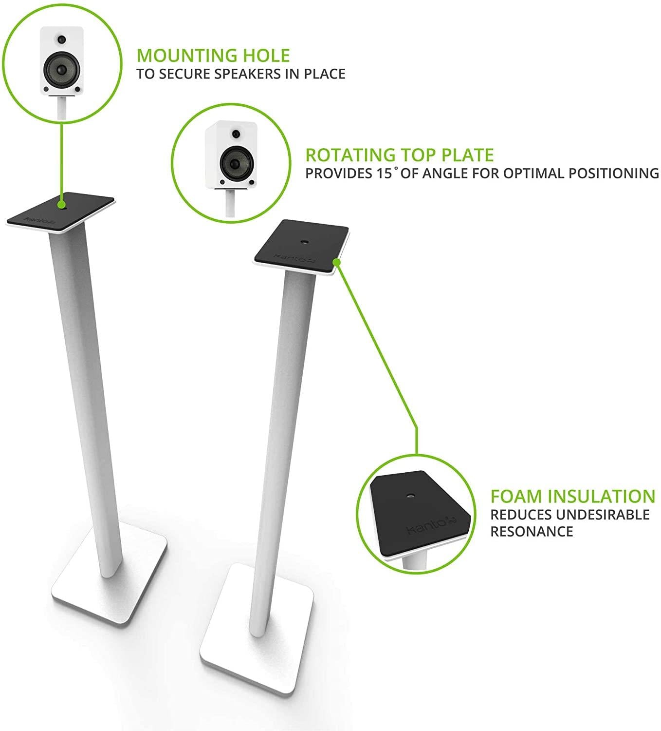 Kanto SP32PL 32-Inch Adjustable Speaker Floor Stands for Home Theater & Studio Monitors - Heavy Duty, Stable & Durable Speaker Stands for Bookshelf & Surround Sound Speakers
