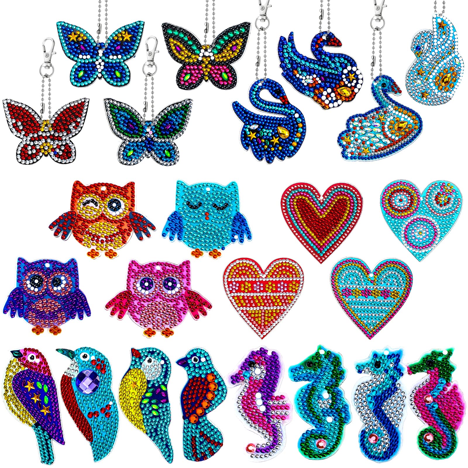 5D Diamond Painting Keychain Kit - 24 Pcs Full Drill Sea Animal & Butterfly Diamond Art Crafts for Kids & Adults (Paint by Numbers) - Perfect for DIY Gifts, Party Favors & Home Decor
