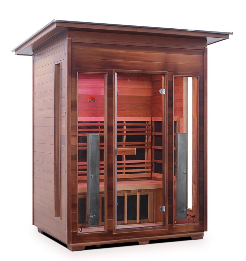 Enlighten Sauna Rustic 3-Person Full Spectrum Infrared Sauna for Indoor & Outdoor Use - Perfect for Home Relaxation, Detox, and Muscle Recovery