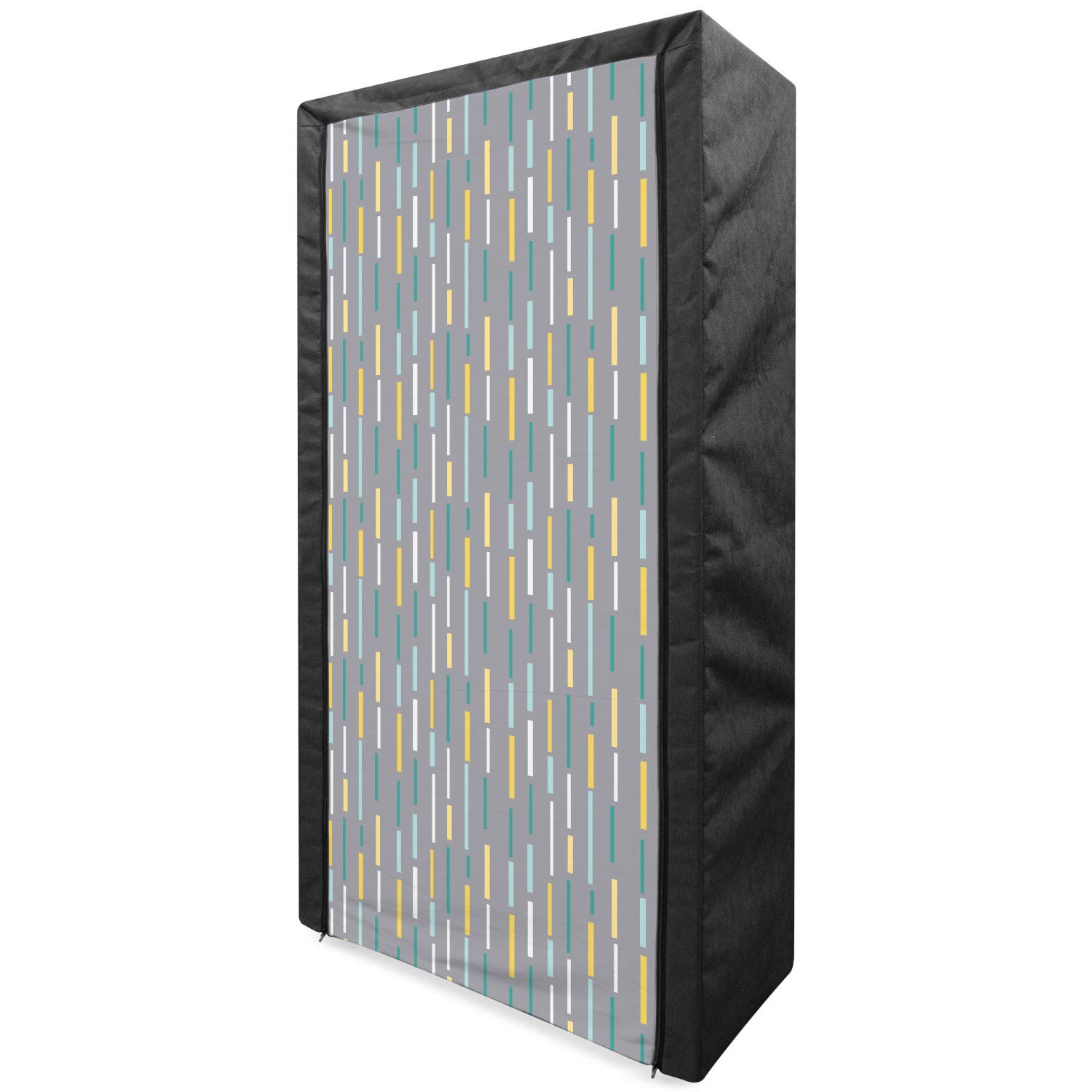 Ambesonne Geometric Portable Fabric Wardrobe - Abstract Lines Retro Design Closet Organizer with Shelves, 33.5 Inch Multicolor Clothing Storage | Perfect for Small Spaces, Dorm Rooms & Bedroom Organization