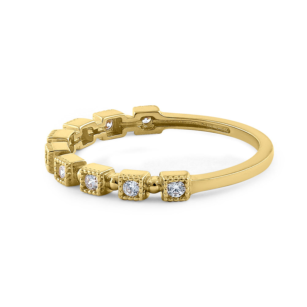 14K Yellow Gold Single Row Square Frame Round 1.89 ct Diamond Ring for Women - Elegant Wedding, Engagement & Anniversary Jewelry Gift