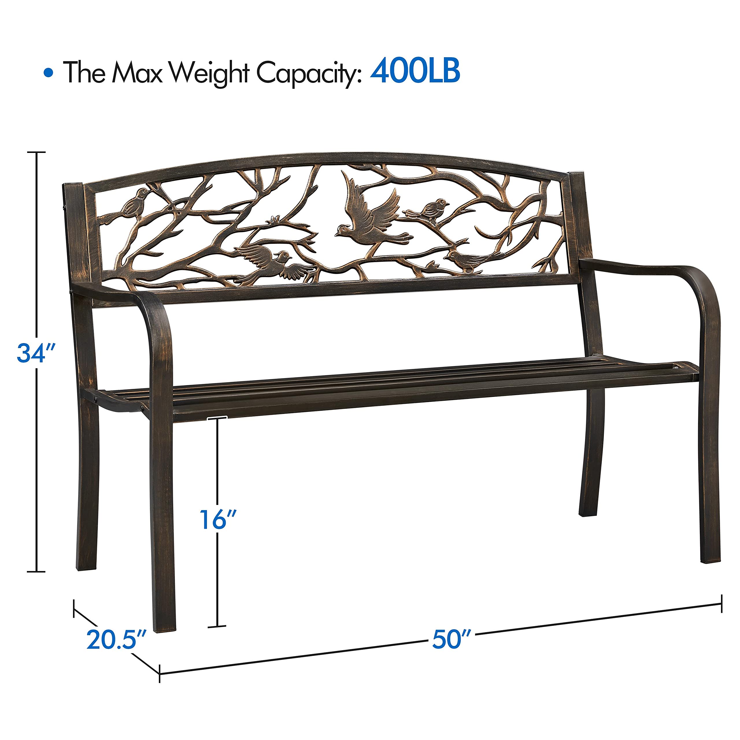 Topeakmart 50 Inch Steel Garden Bench - Outdoor Metal Bench with Backrest & Armrest - Antique Patio Furniture for Yard, Porch, Pathway, Entryway - Perfect for Relaxing, Gardening & Outdoor Decor