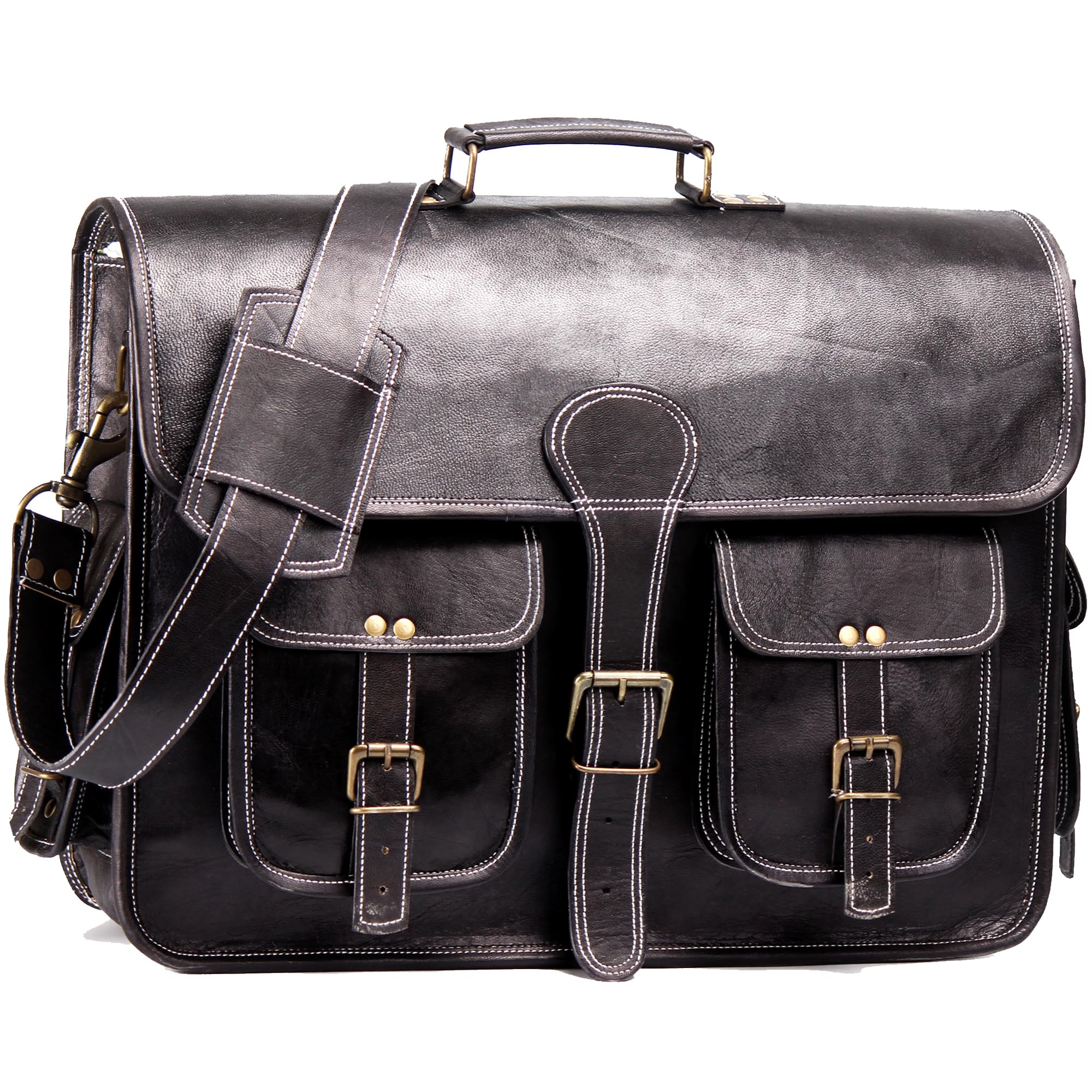 Premium 18 Inch Genuine Leather Laptop Bag for Men & Women - Vintage Style Handmade Messenger Briefcase Fits 17 Inch Laptops Perfectly | Durable & Stylish for Office, Business Travel & Daily Commute