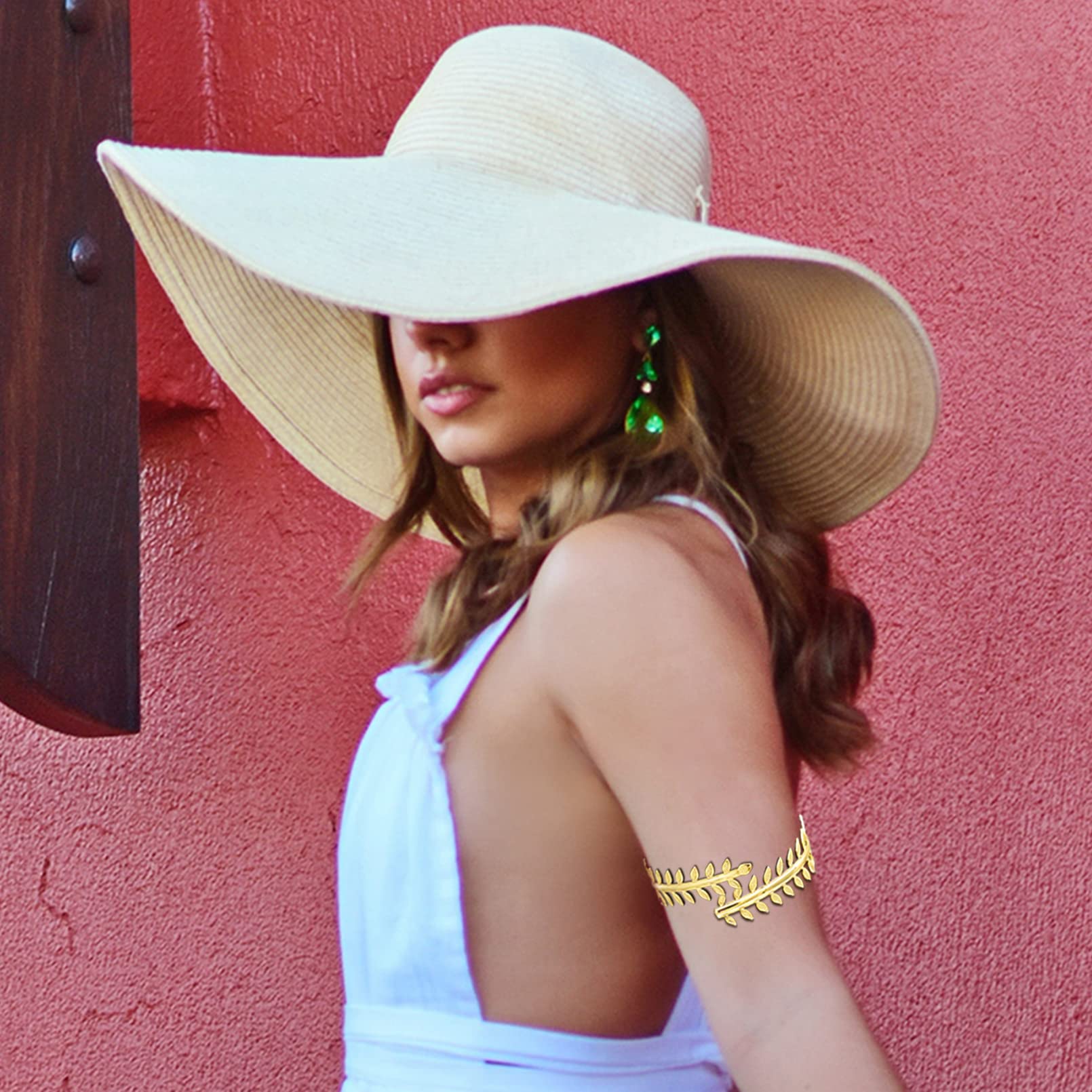 Greek Roman Laurel Leaf Bracelet - Adjustable Arm Cuff Bangle for Women - Minimalist Gold Armlet for Festival, Bridal & Costume Jewelry - Perfect for Weddings, Cosplay and Themed Parties