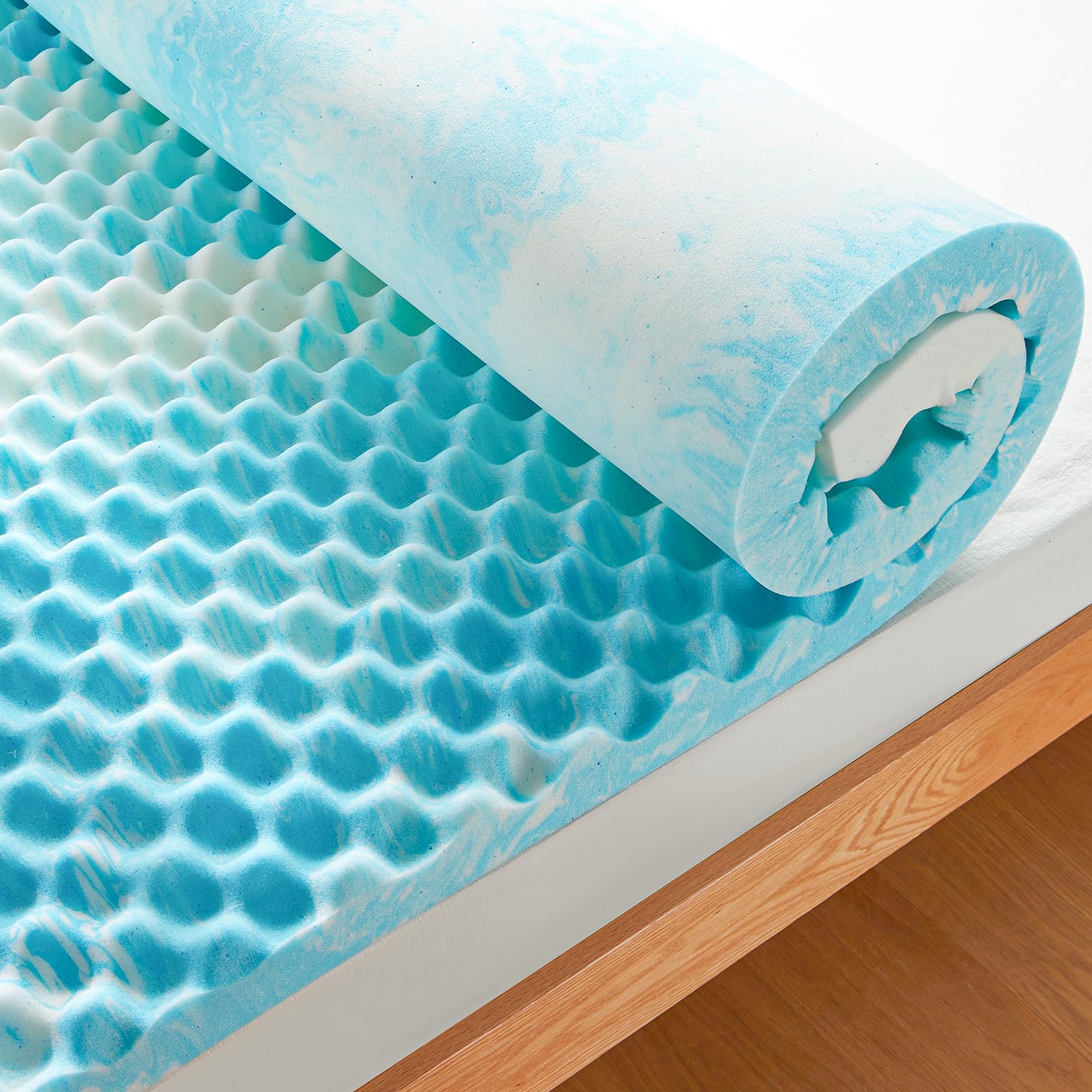 PERLECARE 3 Inch Egg Crate Memory Foam Mattress Topper Twin XL - Cooling Gel Infused, Pressure Relief & Ventilated Design - CertiPUR-US Certified Blue Mattress Pad for Back Pain Relief & Hot Sleepers - Perfect for Dorm Beds, Guest Rooms & Home Use