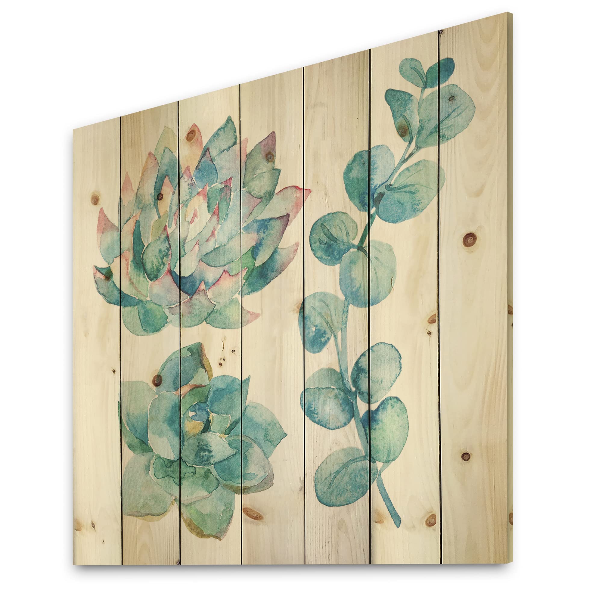 DesignQ Eucalyptus Leaves & Succulents Wood Wall Art - Handcrafted Pine Wood Decor with Floral Prints - Large Rustic Wall Panels for Living Room, Bedroom & Office Decor