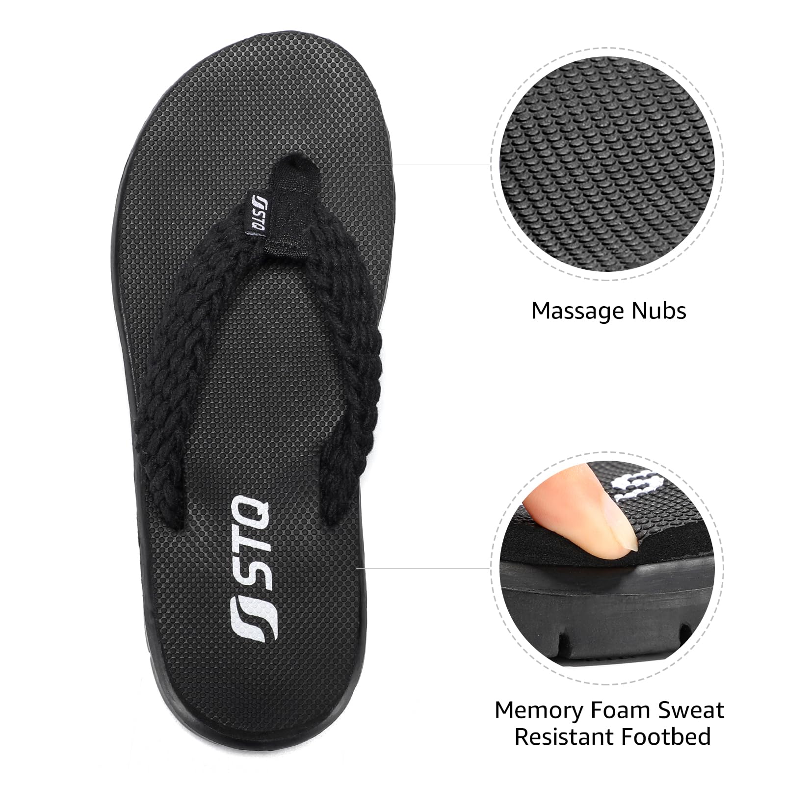 STQ Women's Non-Slip Flip Flop Sandals - Comfortable Yoga Mat Thong Sandals for Beach, Pool, Yoga & Outdoor Activities