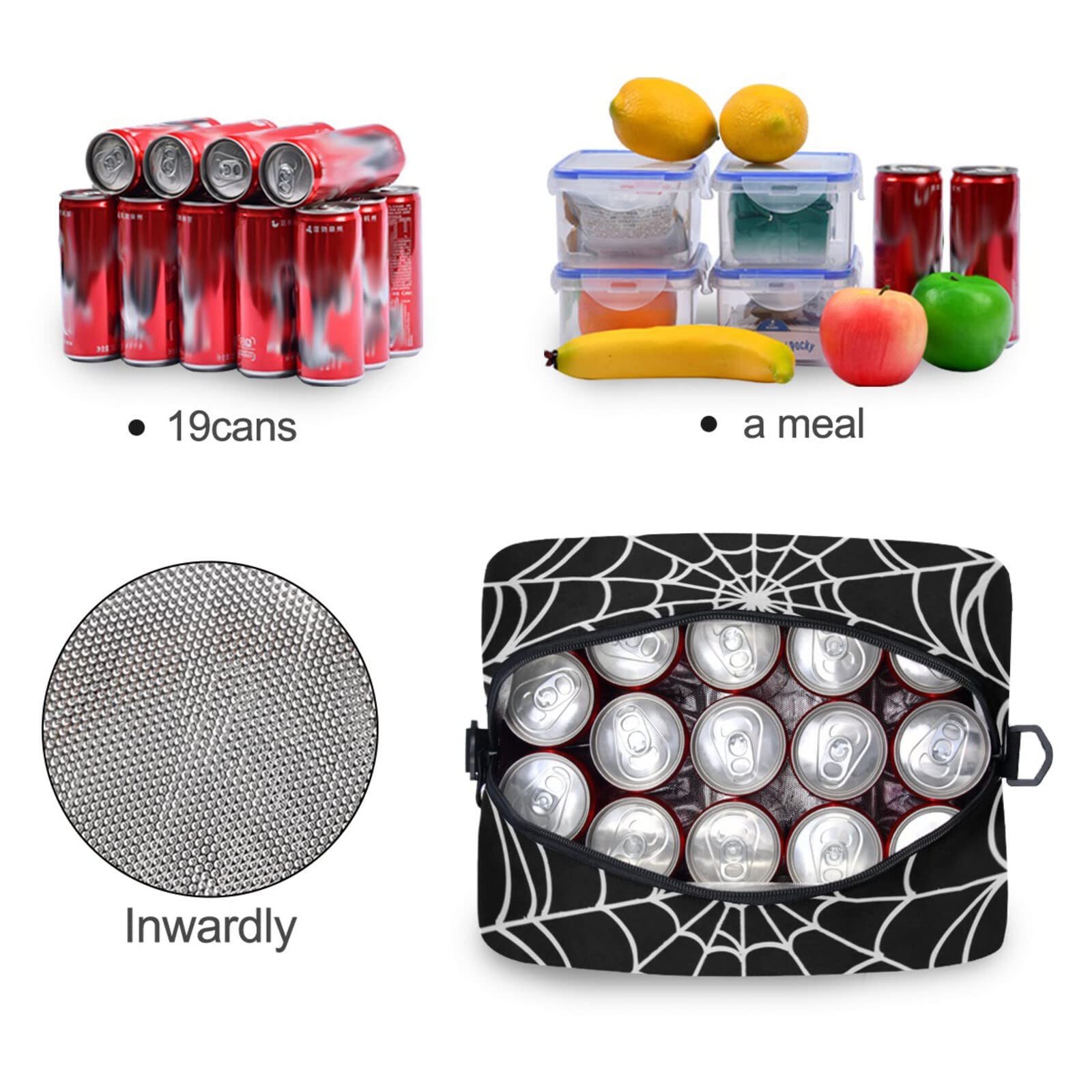 Goth Spider Web Insulated Lunch Bag - Reusable Cooler Tote for Women & Men, Leakproof Lunch Box with Adjustable Shoulder Strap - Perfect for Work, School, Picnics & Camping