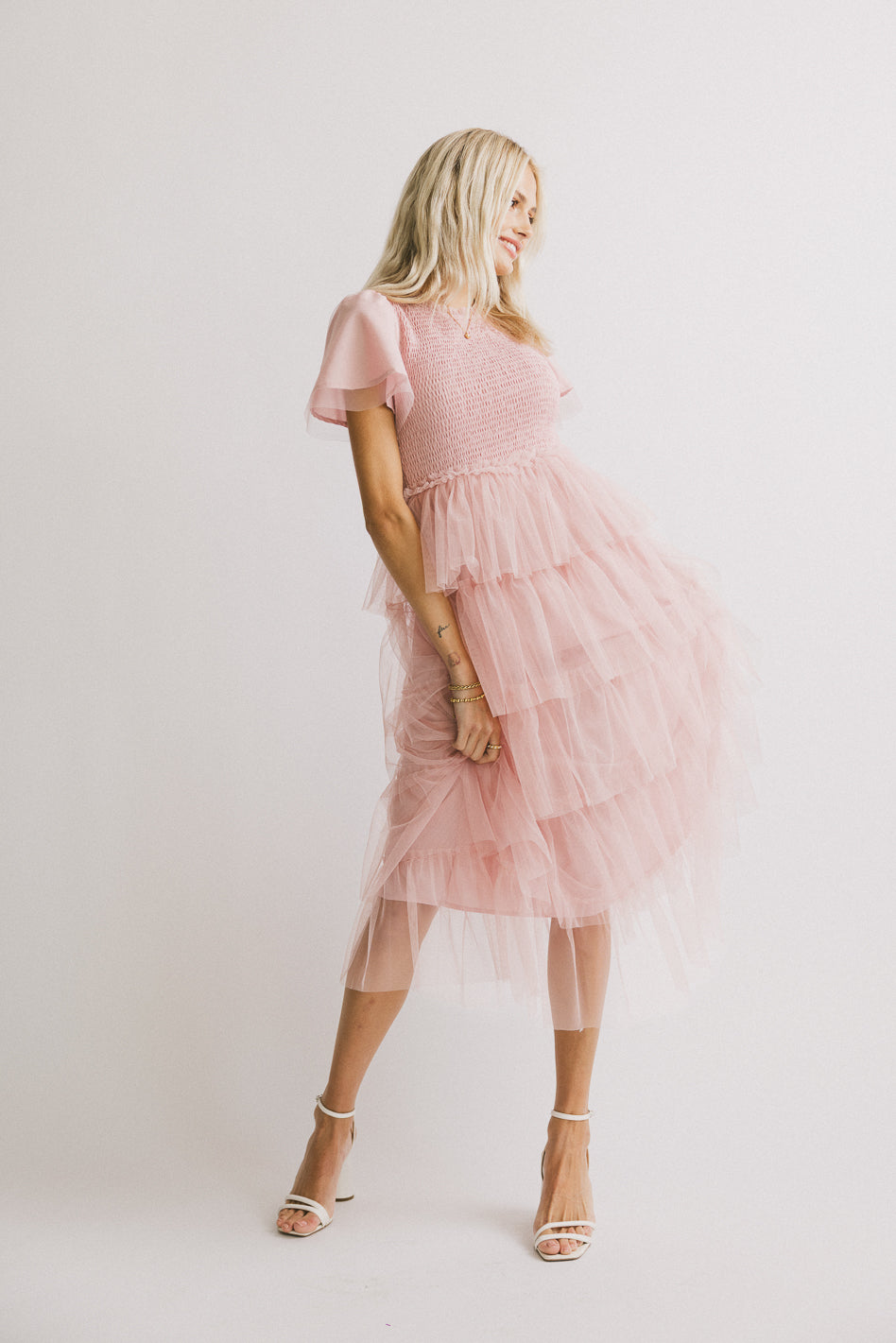 Marcella Ruffle Midi Dress for Women - Floral Print Summer Party Dress with Puff Sleeves | Perfect for Weddings, Beach Vacations & Date Nights