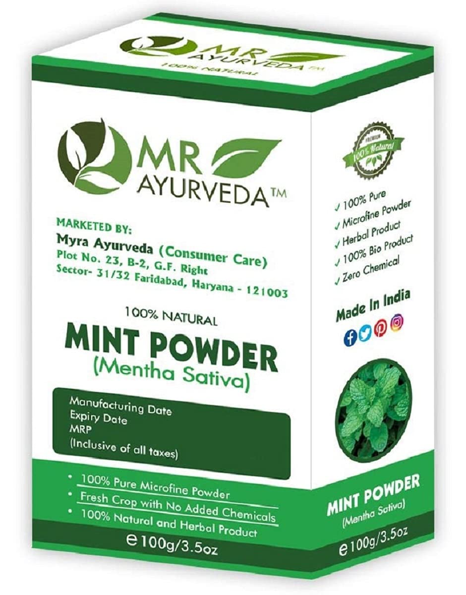 MR Ayurveda Organic Mint Powder (Pudina Powder) - 100g | All-Natural Face & Skin Care, Hair Treatment | No Added Chemicals | Perfect for DIY Beauty Masks, Herbal Remedies & Aromatherapy