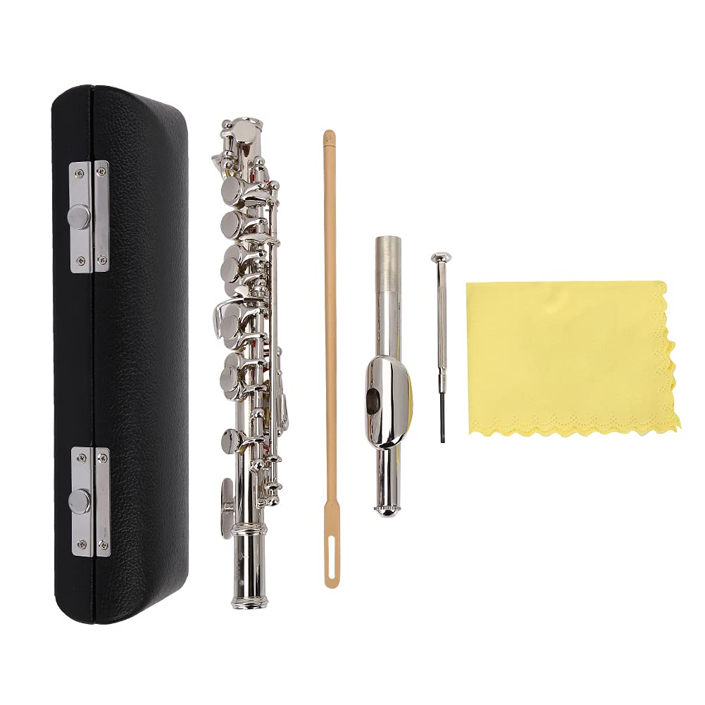 16 Hole Piccolo Flute - Professional Stainless Steel & Copper Opening Design with Square Outlet - Perfect for Band Playing, Music Teaching & Student Practice (Silver) | Ideal for Beginners, Performances & School Ensembles