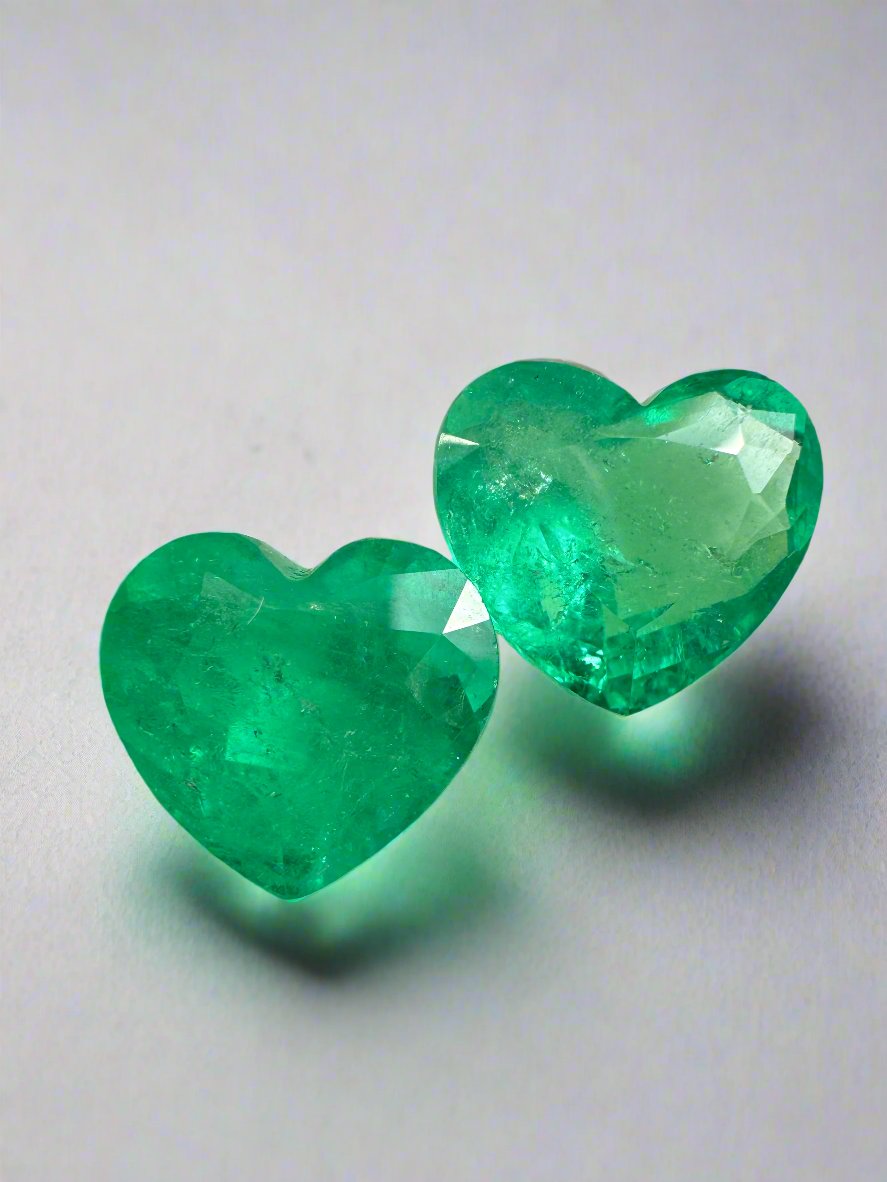 12x13.5mm Large 14.61tcw Matching Emerald Hearts - Natural Colombian Yellowish Green Emeralds for Jewelry Making, Engagement Rings & Luxury Gifts
