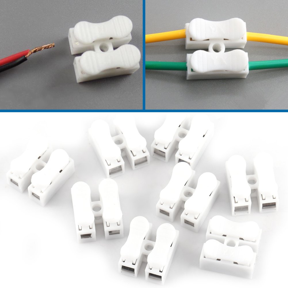 100pcs Spring Clamp Terminal Connectors - 10A 220V 2 Pin Quick Push Wire Connectors, White Spring Clamp Terminal Blocks for Secure Electrical Wiring - Perfect for DIY Projects, Home Appliances, and Automotive Electrical Connections