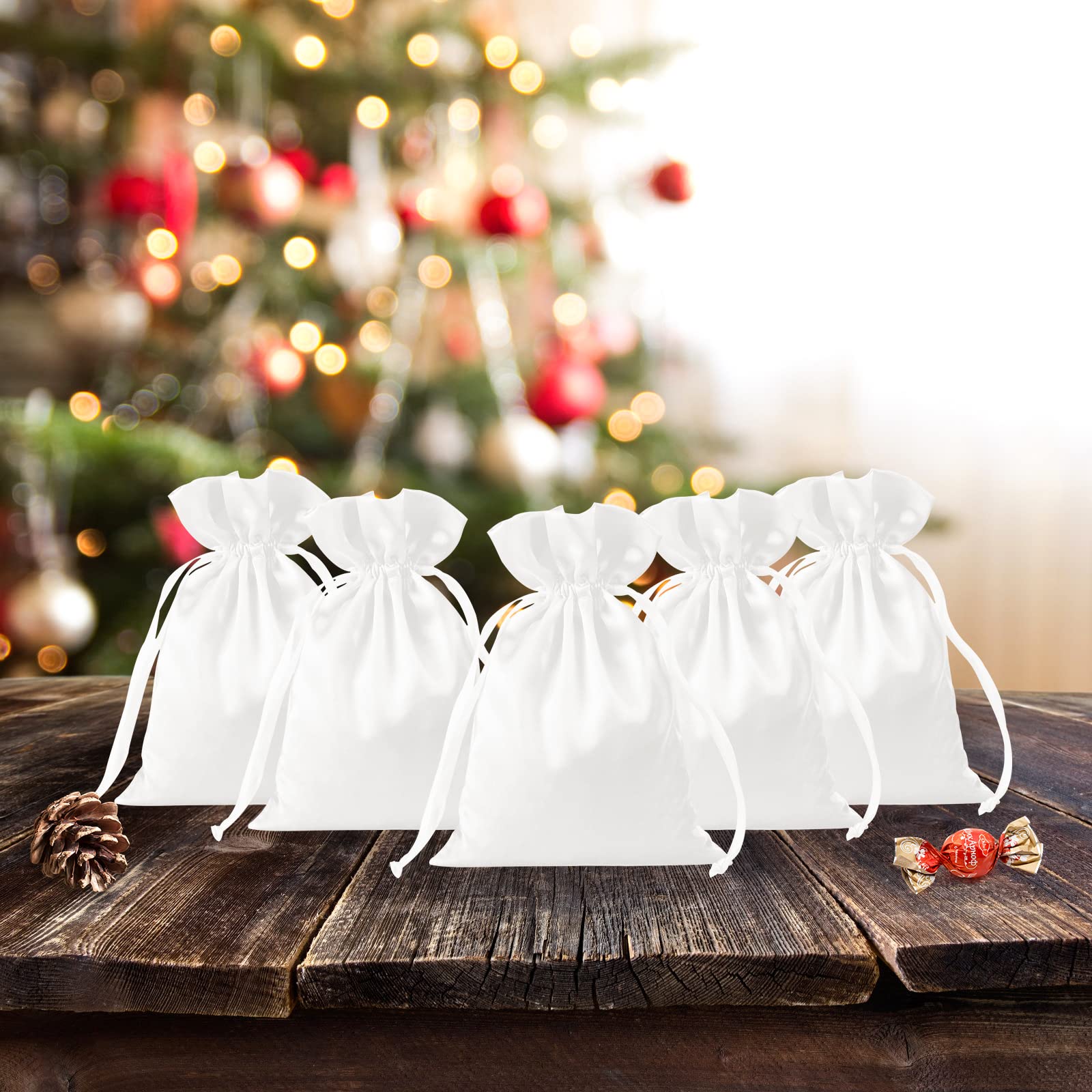 30pcs White Satin Drawstring Gift Bags 6x9.5 Inch - Elegant Wedding Favor Bags, Christmas Party Favors, Jewelry Pouches for Small Gifts & Accessories | Perfect for Bridal Showers, Baby Showers & Holiday Gift Wrapping