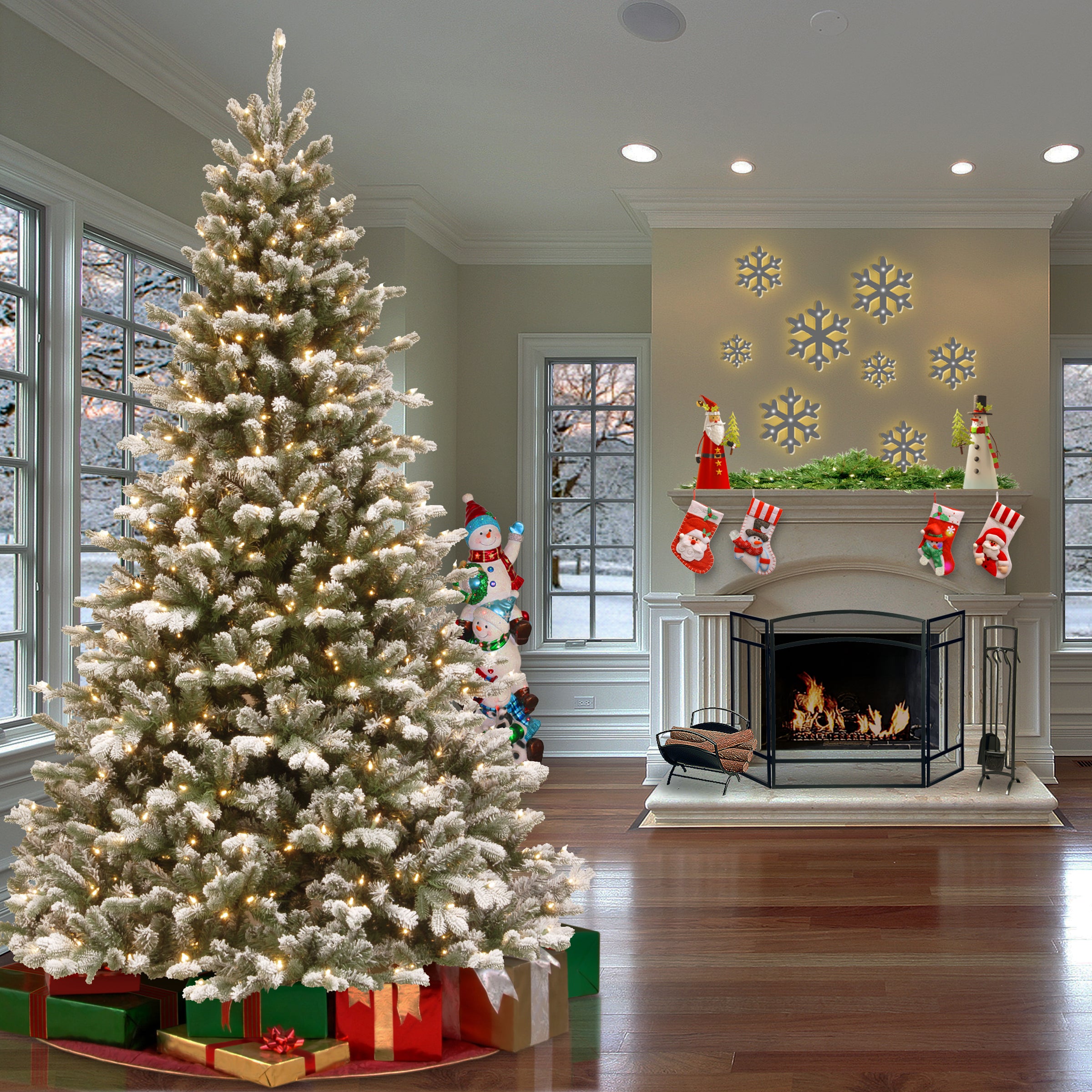 7.5 ft Pre-Lit Snowy Sheffield Spruce Artificial Christmas Tree with 500 Warm White LED Lights - PowerConnect Technology for Easy Setup | Perfect for Living Room, Office & Holiday Decor