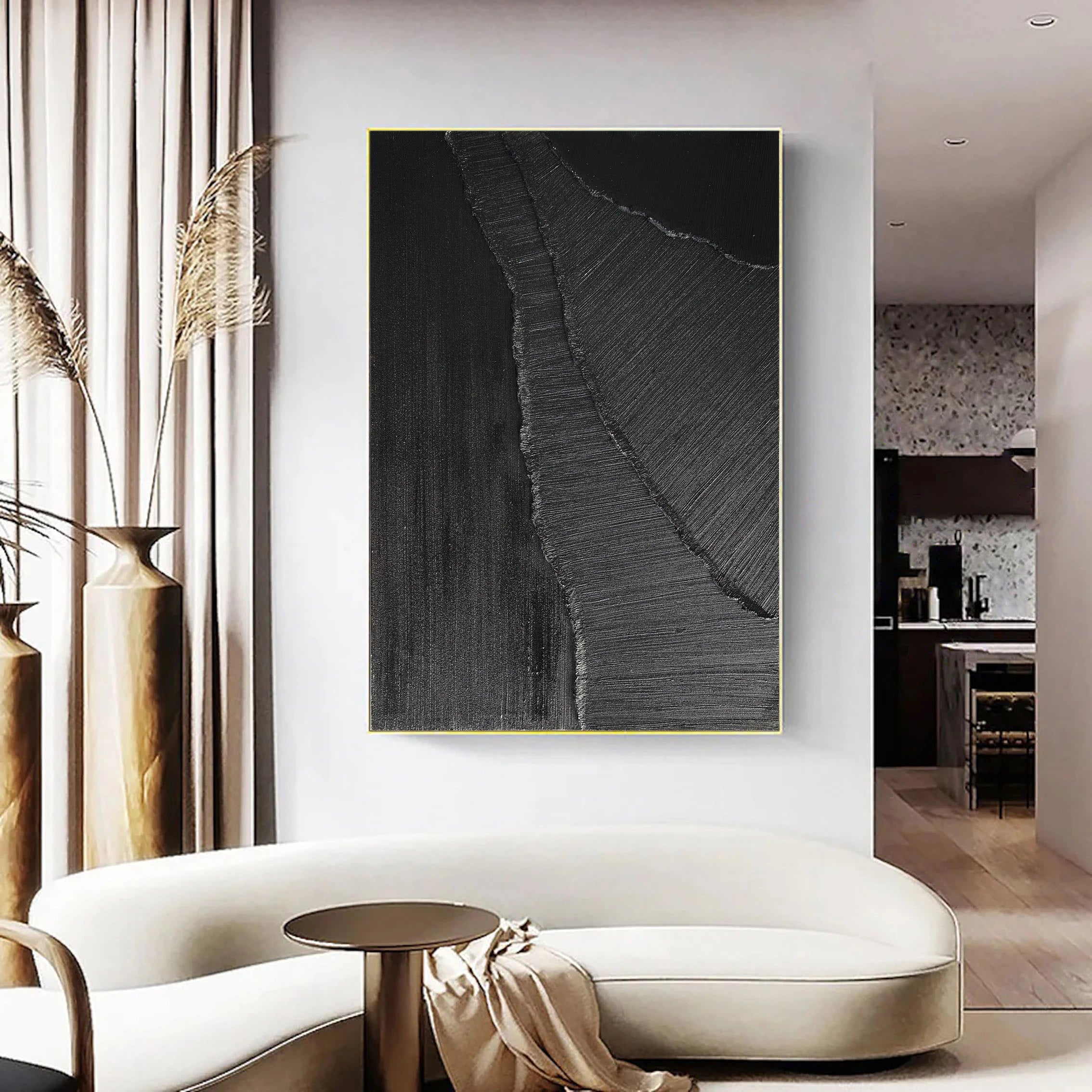 Black Minimalist Textured Painting Canvas #MZ005 - Abstract Wall Art for Modern Home & Office Decor
