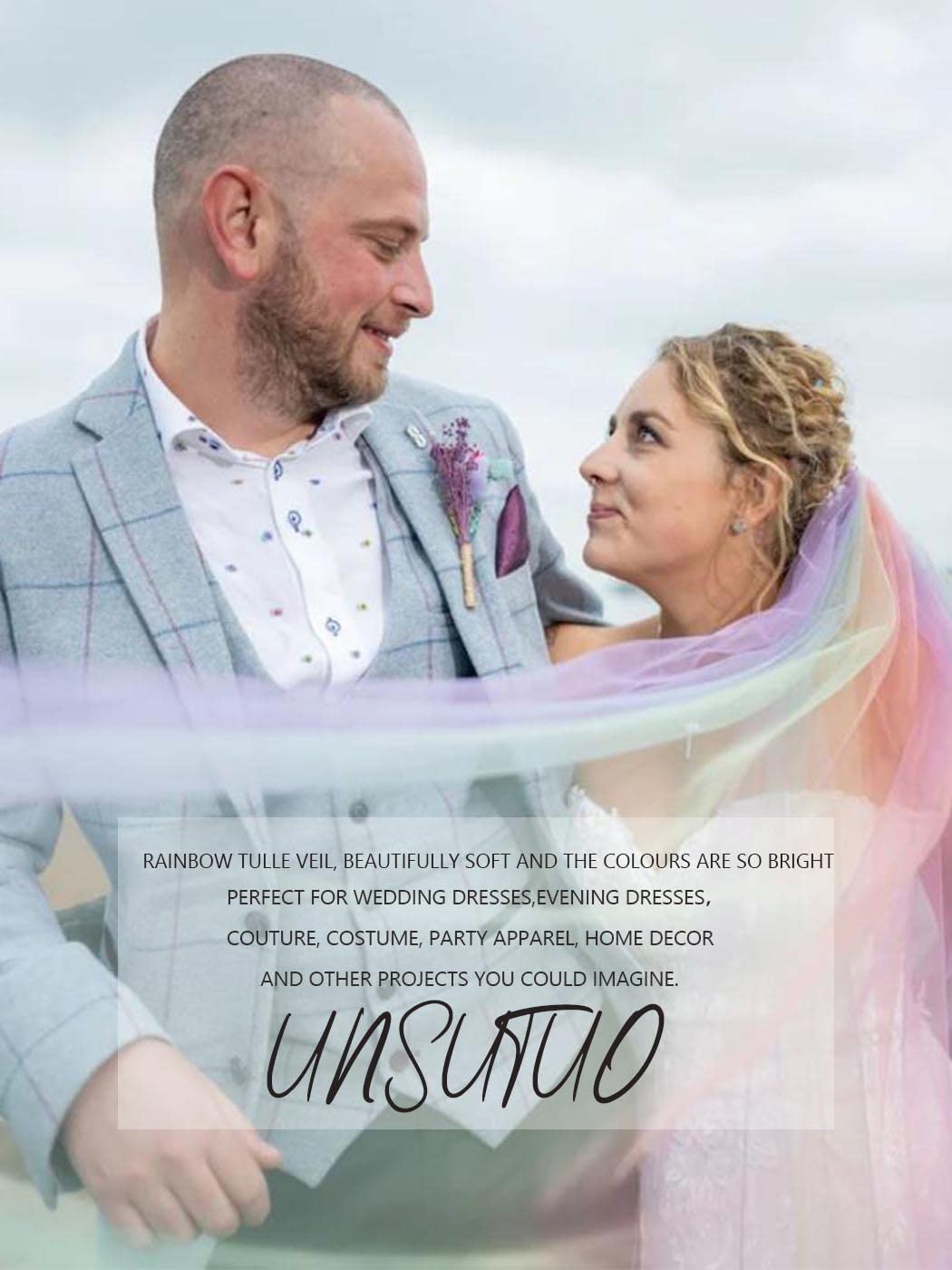 Unsutuo 1 Tier Glitter Wedding Veil - Fingertip Length Bridal Veil with Comb for Women & Girls - Perfect for Bridal Showers, Bachelorette Parties & Rainbow Themed Weddings